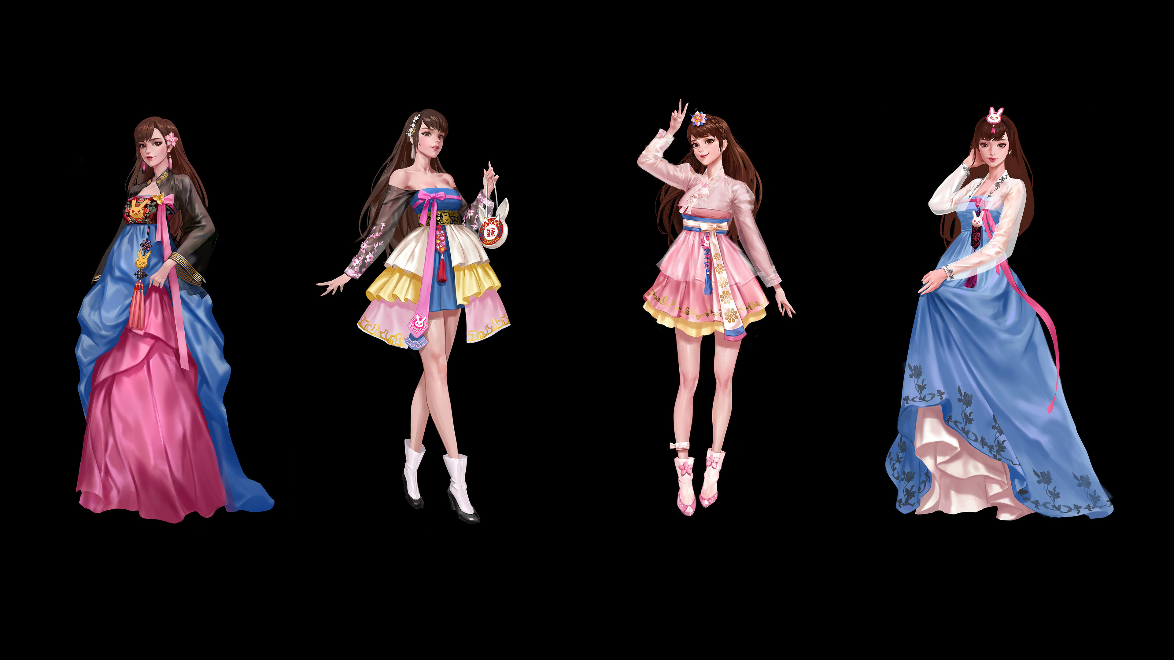 General 3840x2160 D.Va (Overwatch) PC gaming video game art video game characters fan art Overwatch dress simple background boots black background