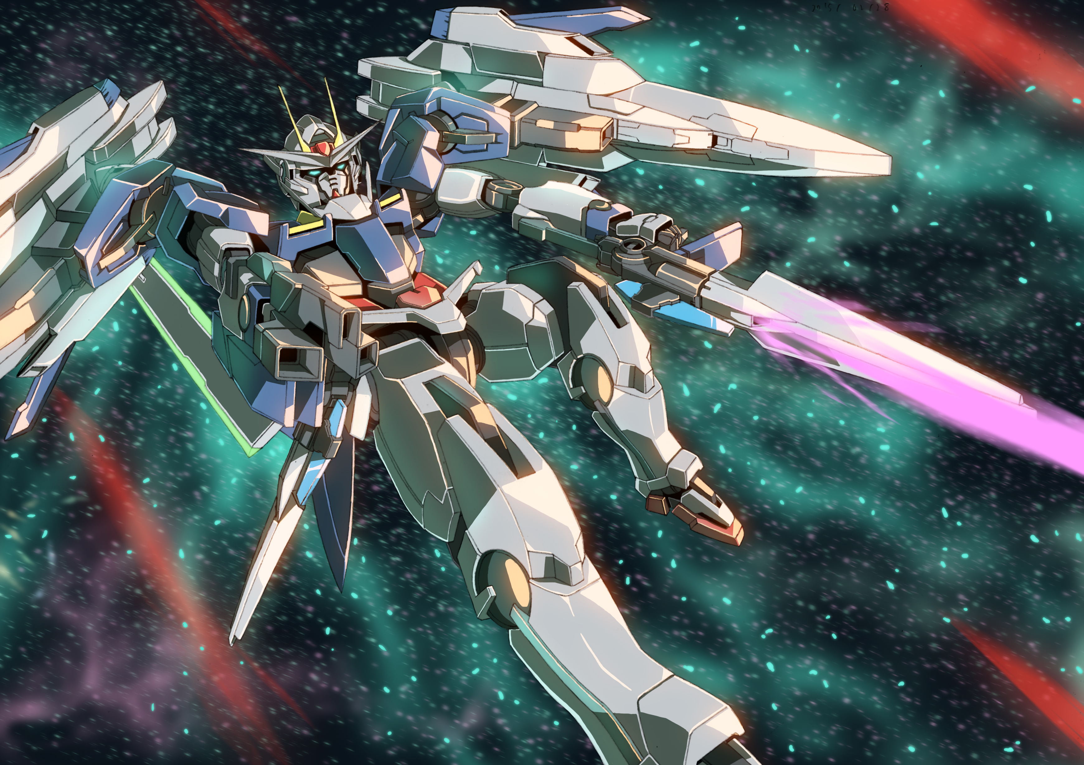 Anime 3482x2456 00 Raiser Mobile Suit Gundam 00 Super Robot Taisen Gundam mechs anime artwork digital art fan art