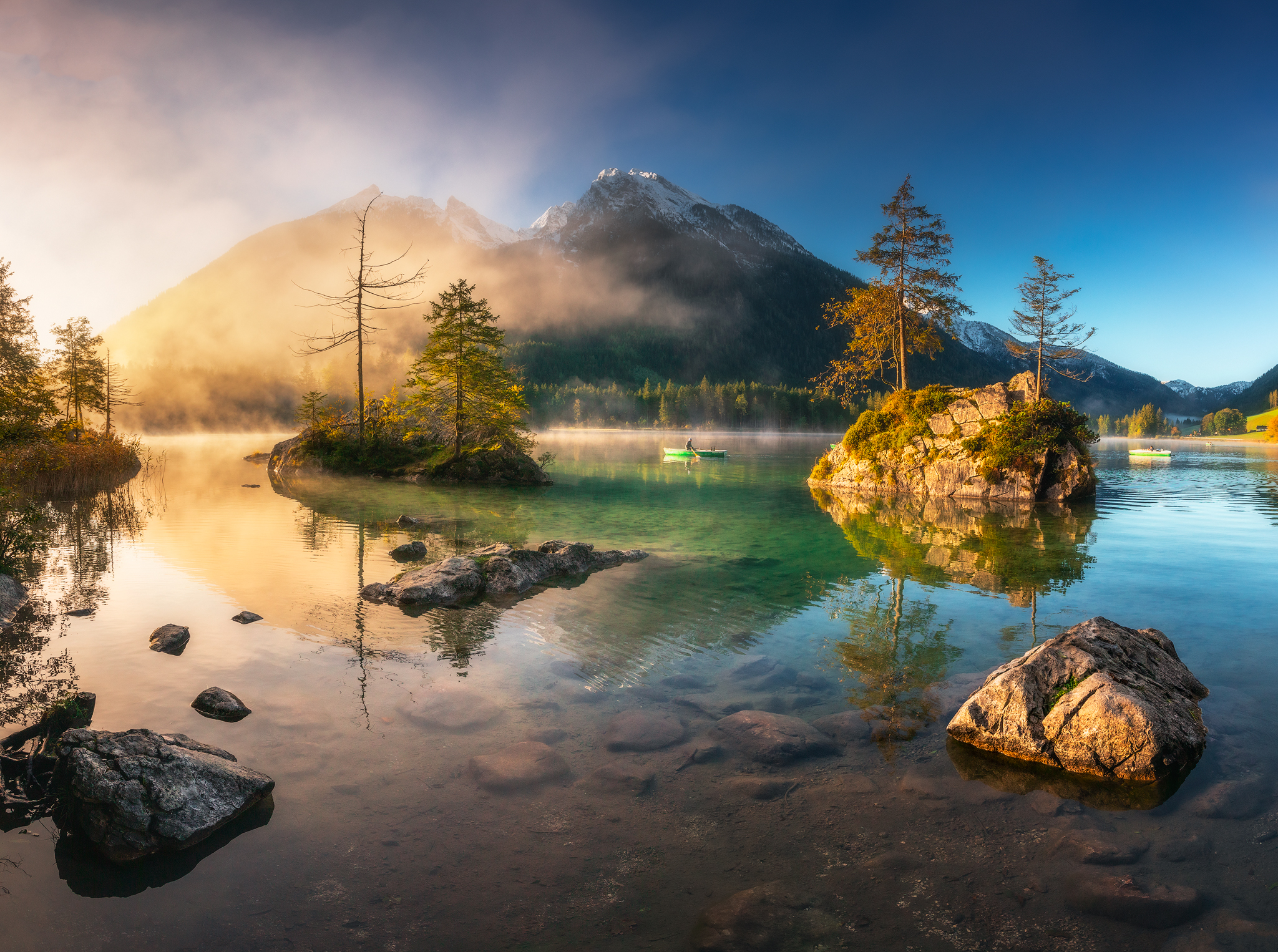 General 2048x1526 mountains water boat rocks river nature outdoors photography landscape waterscape reflection Pawel Uchorczak sky mist trees fall