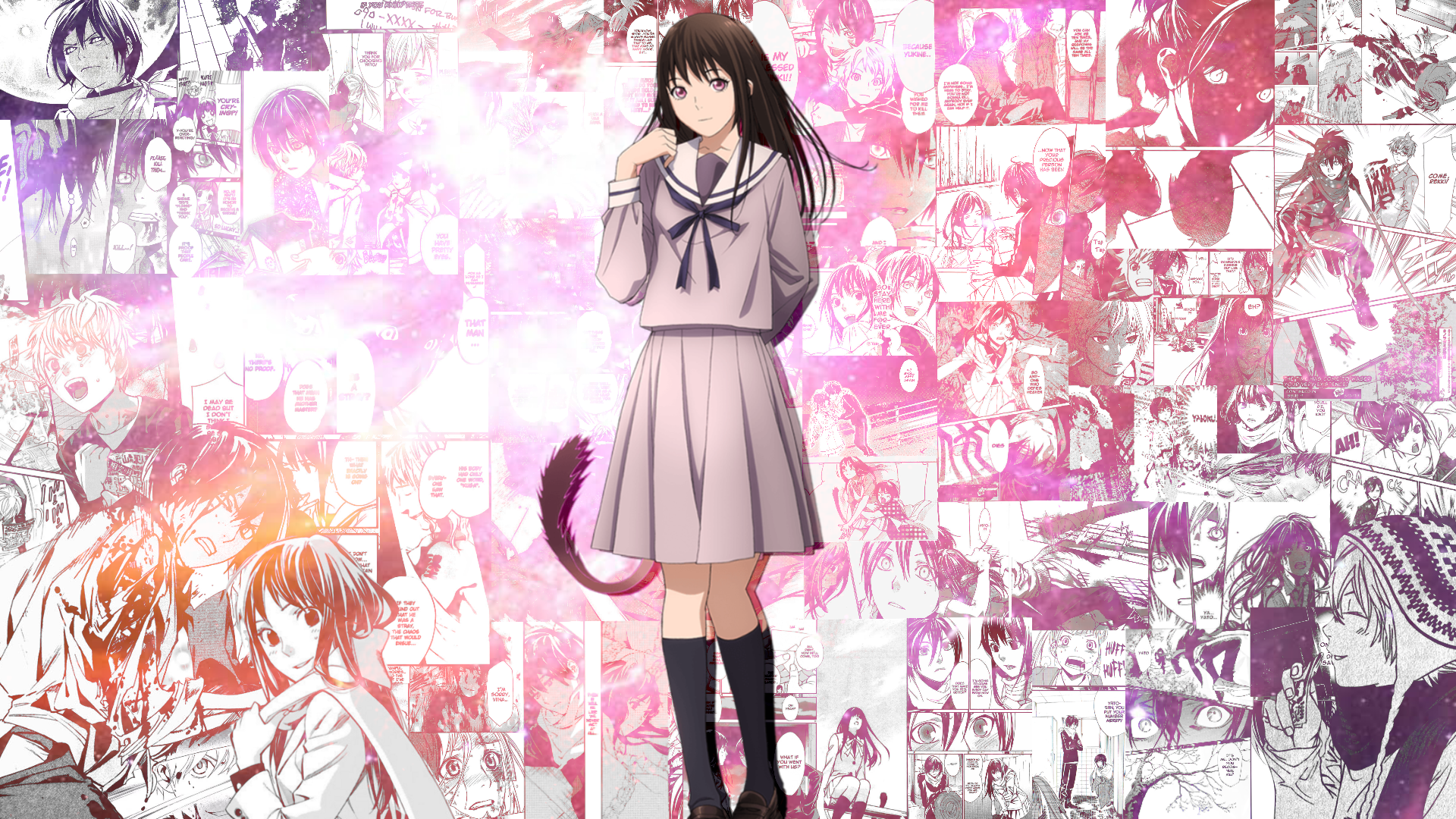 Anime 1920x1080 collage tail Noragami manga anime girls school uniform