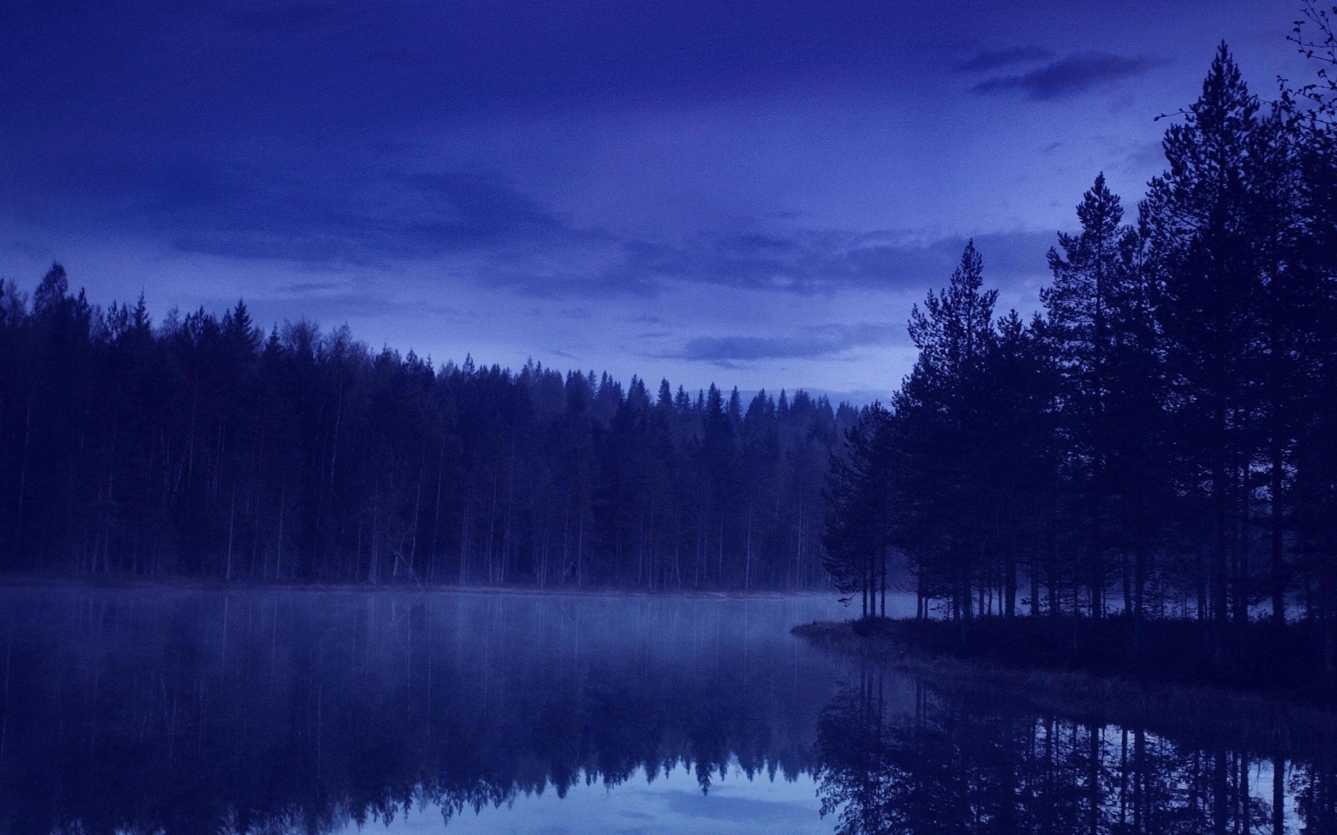 General 1920x1200 creeks nature landscape blue evening reflection water forest trees pine trees calm island