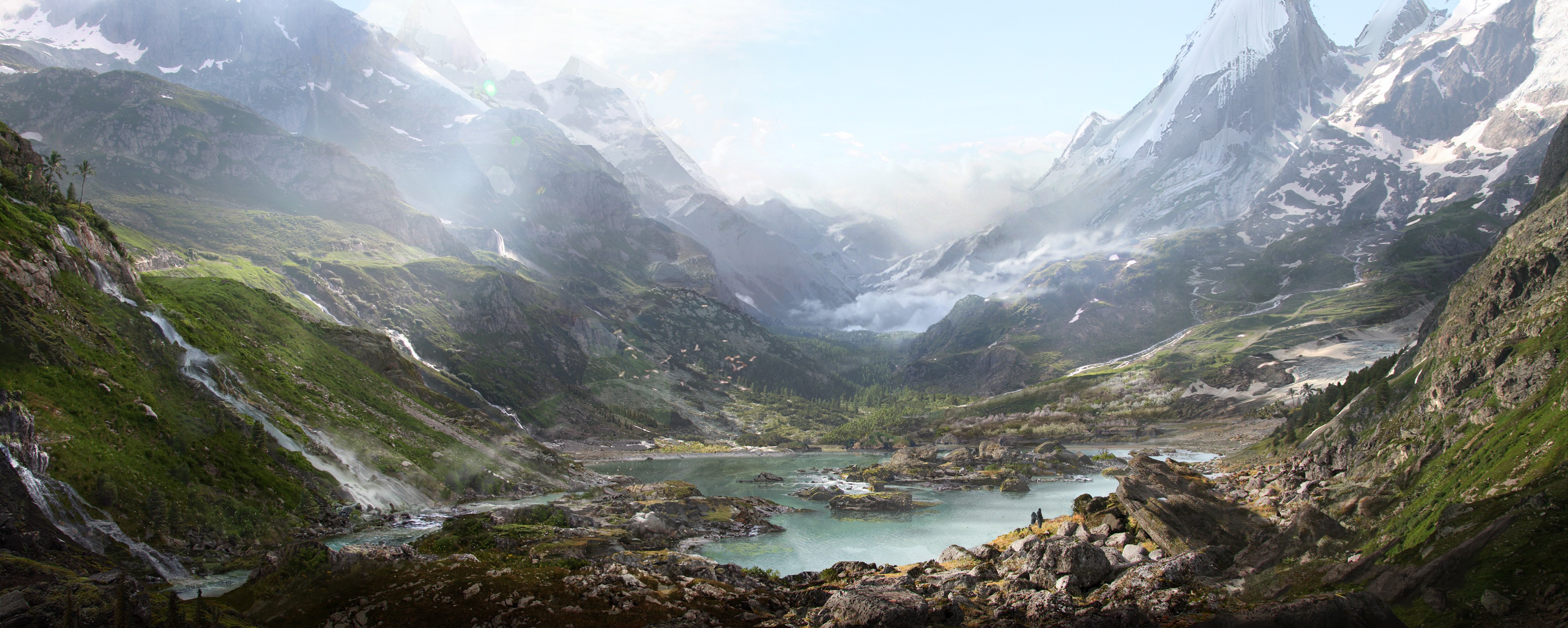 General 3746x1500 matte painting landscape nature mountains lake valley