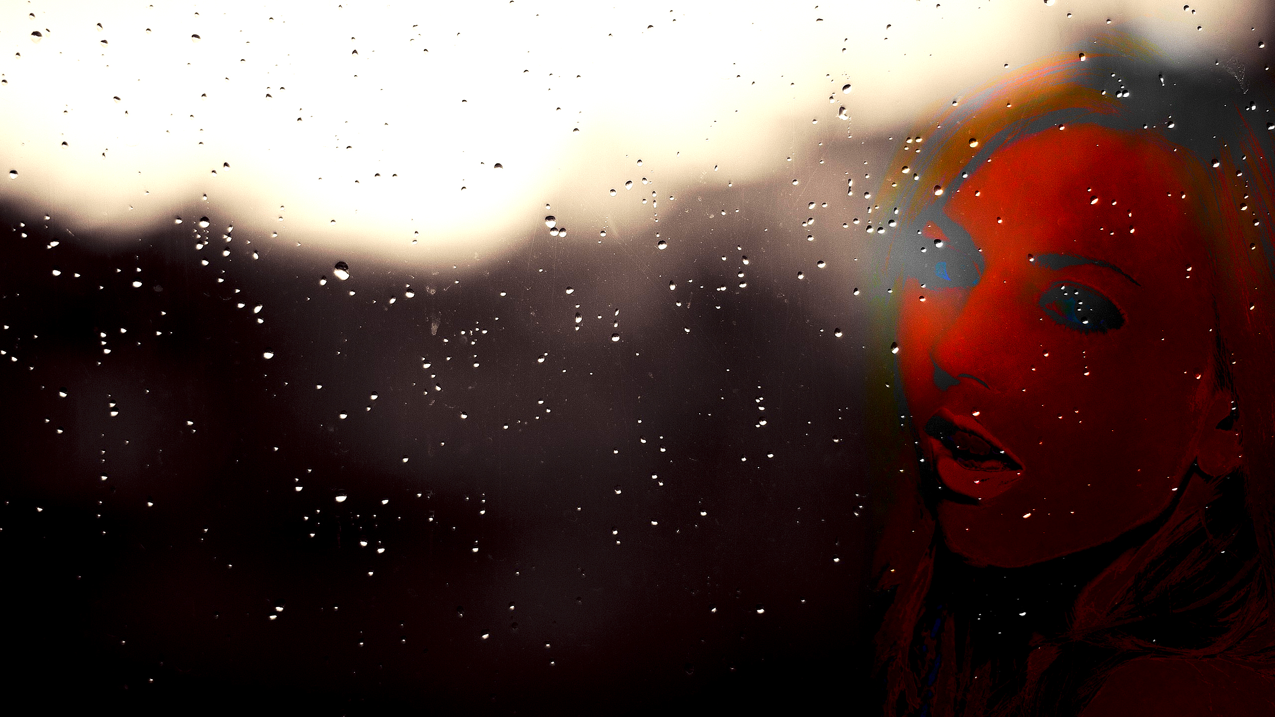 General 2560x1440 rain women artwork face red water drops