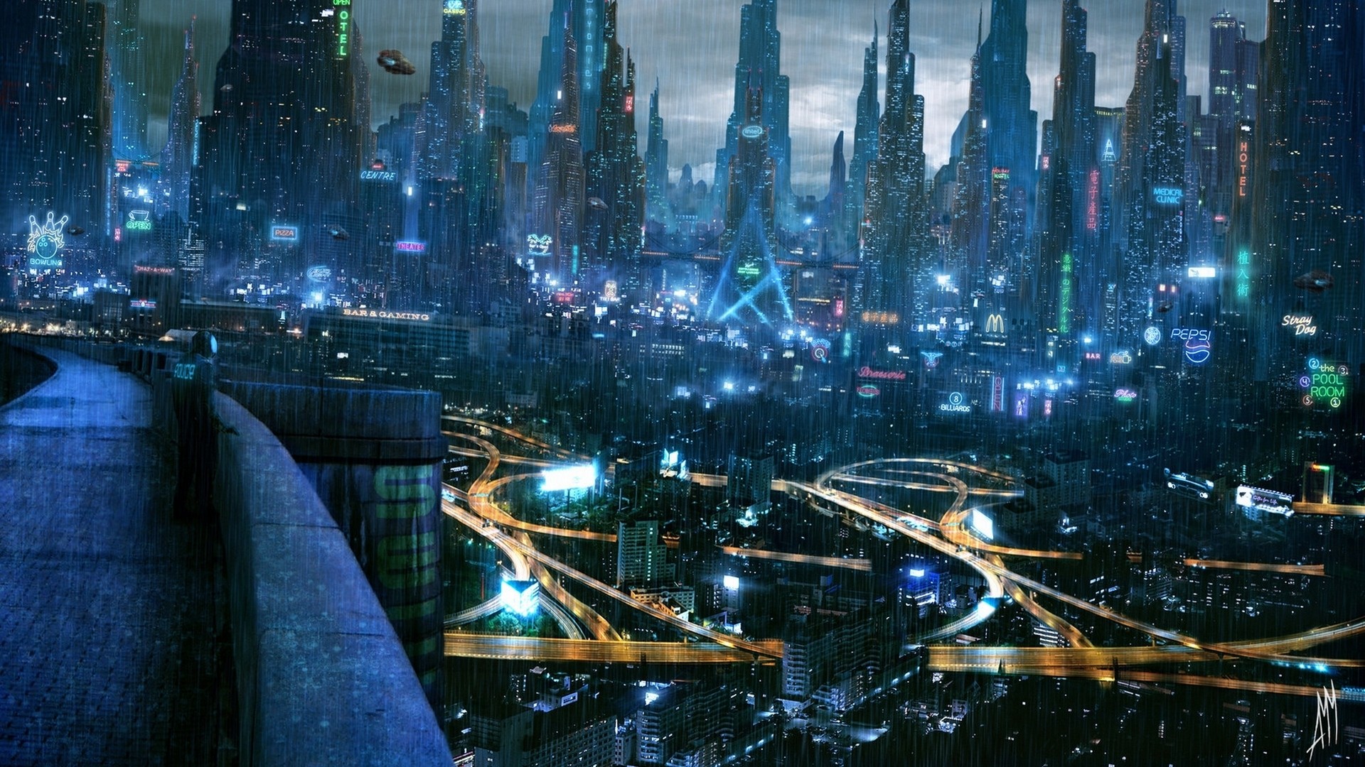 General 1920x1080 cyberpunk cityscape city futuristic city digital art artwork cyan science fiction