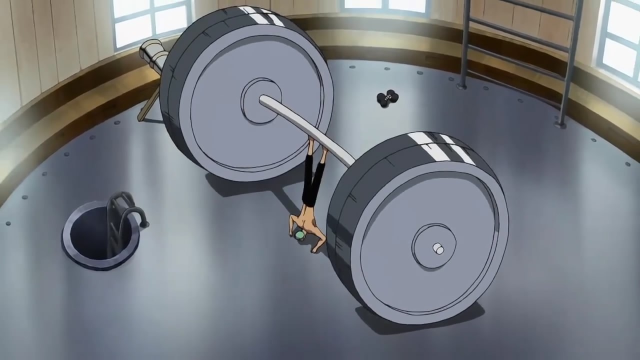 Anime 1280x720 Roronoa Zoro One Piece anime anime boys weightlifting dumbbells