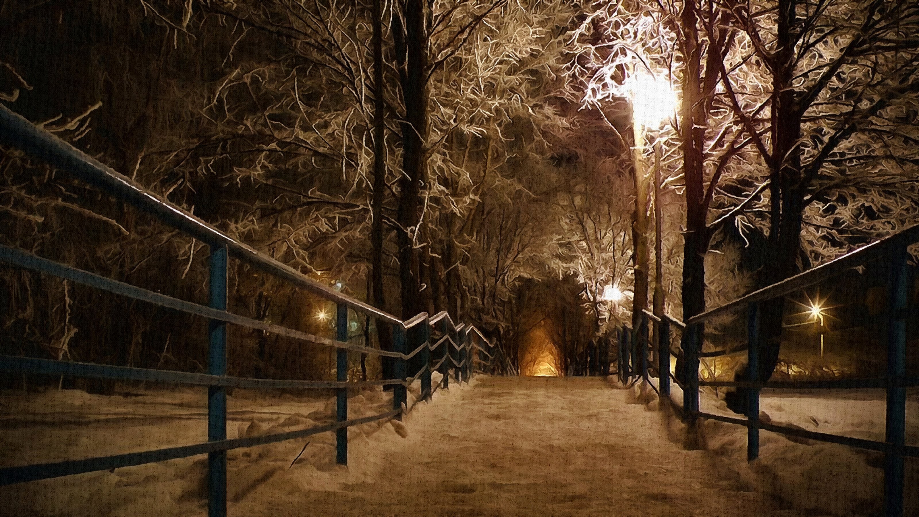 General 3200x1800 snow path effects pattern photoshopped park night outdoors cold winter
