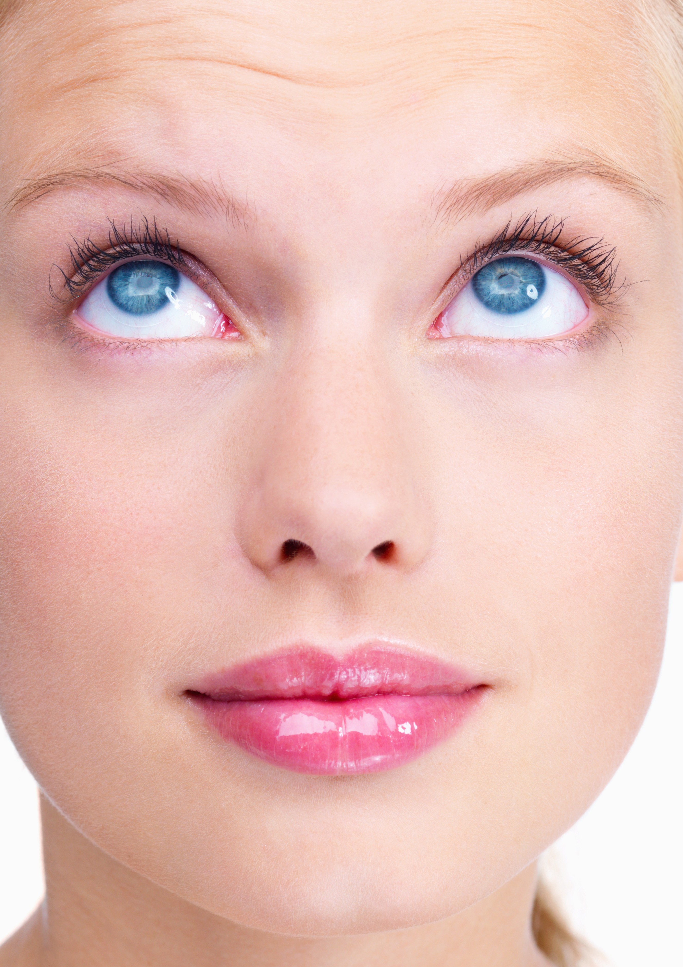 People 2659x3763 women model face blue eyes gloss lips closeup makeup looking up
