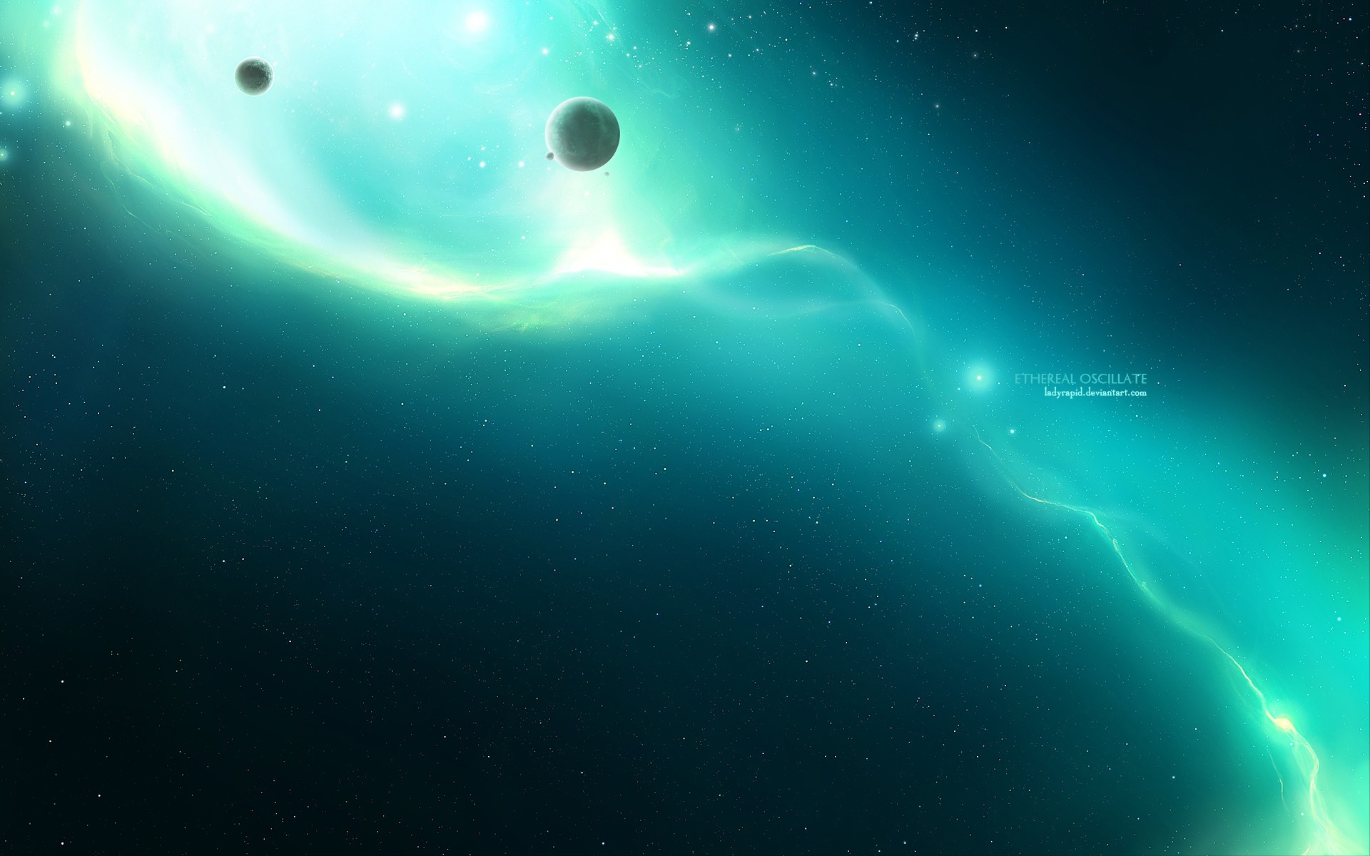 General 1920x1200 space art space planet glowing nebula cyan stars turquoise DeviantArt