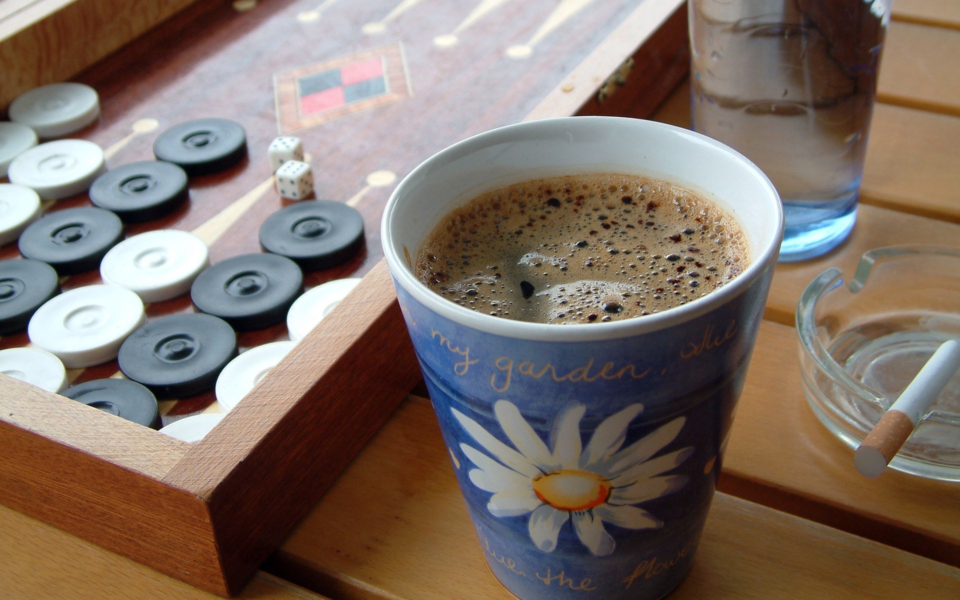 General 1920x1200 dice coffee cup wooden surface cigarettes backgammon closeup board games drink ashtrays
