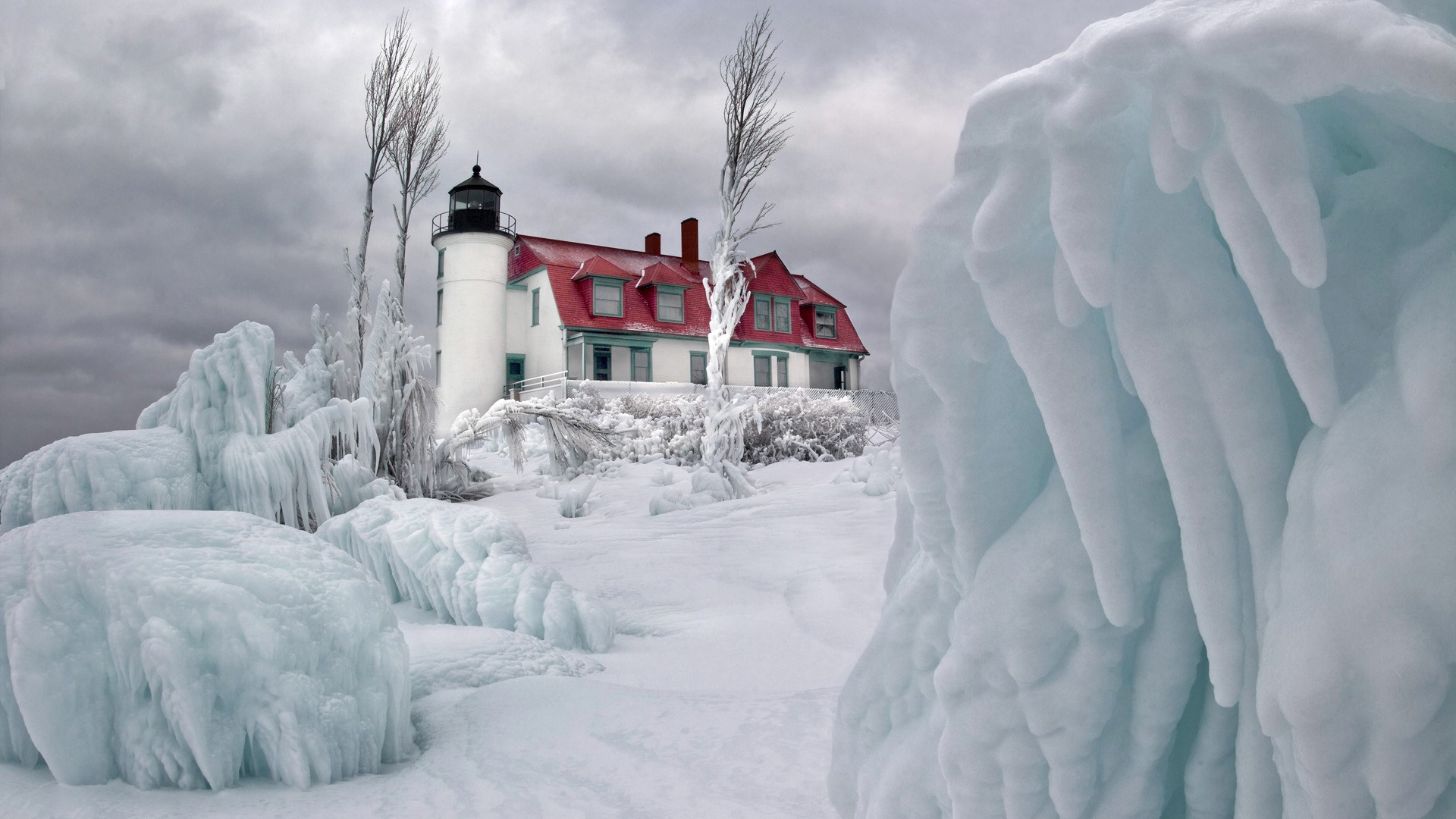 General 1920x1080 landscape ice winter snow cold outdoors lighthouse