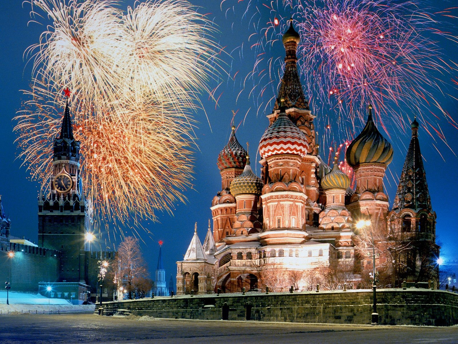 General 1600x1200 Russia landmark Saint Basil's Cathedral fireworks night Moscow Kremlin