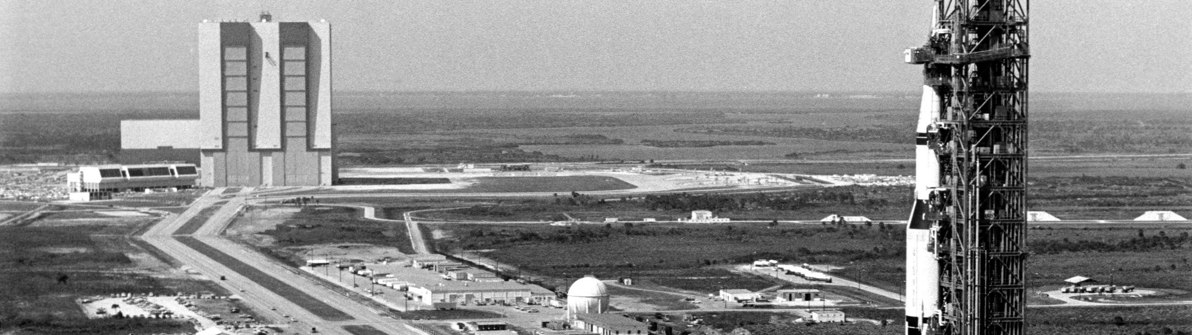 General 3839x1079 Saturn V launch pads history multiple display USA landscape monochrome Apollo program 1969 (Year) panorama ultrawide Kennedy Space Center NASA Florida