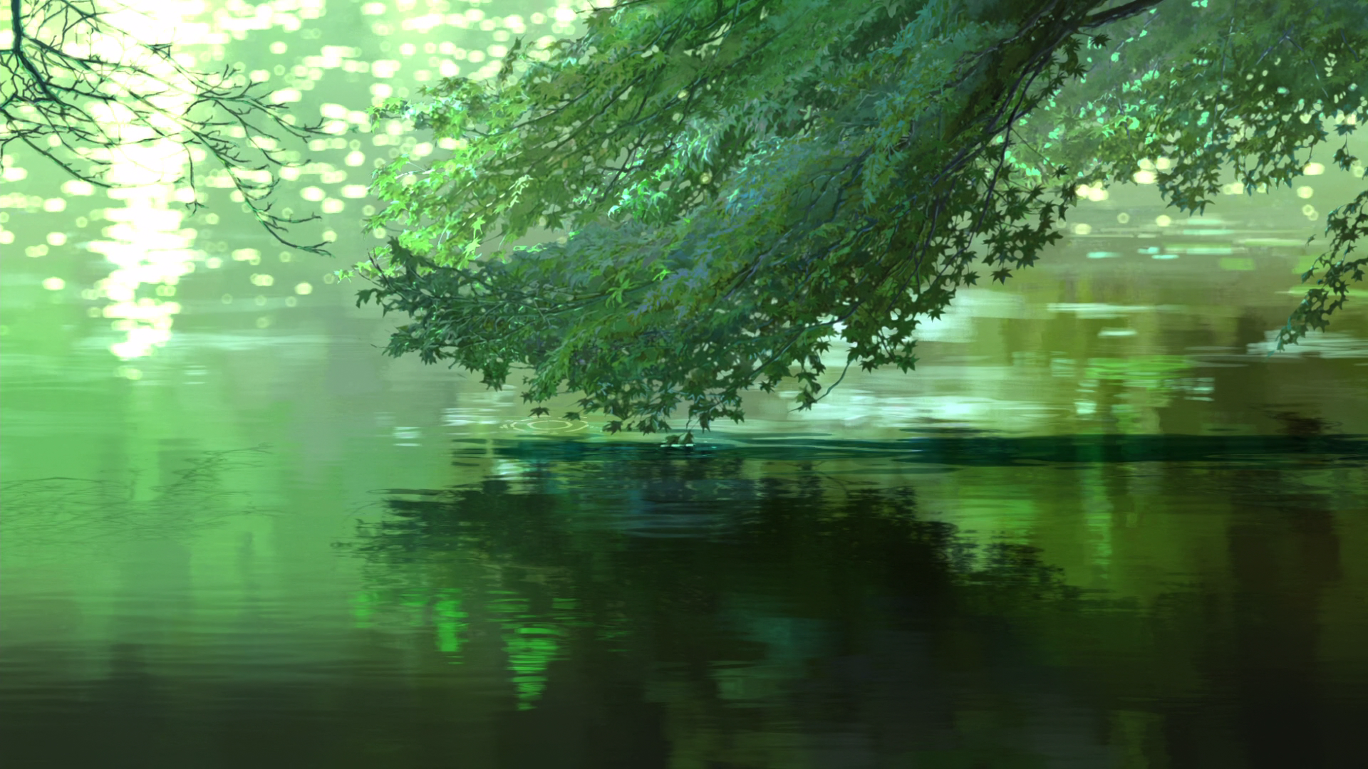 Anime 1920x1080 Makoto Shinkai  anime trees green The Garden of Words plants water reflection