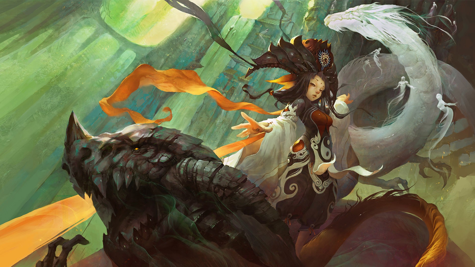 General 1920x1080 fantasy art dragon fantasy girl Yin and Yang