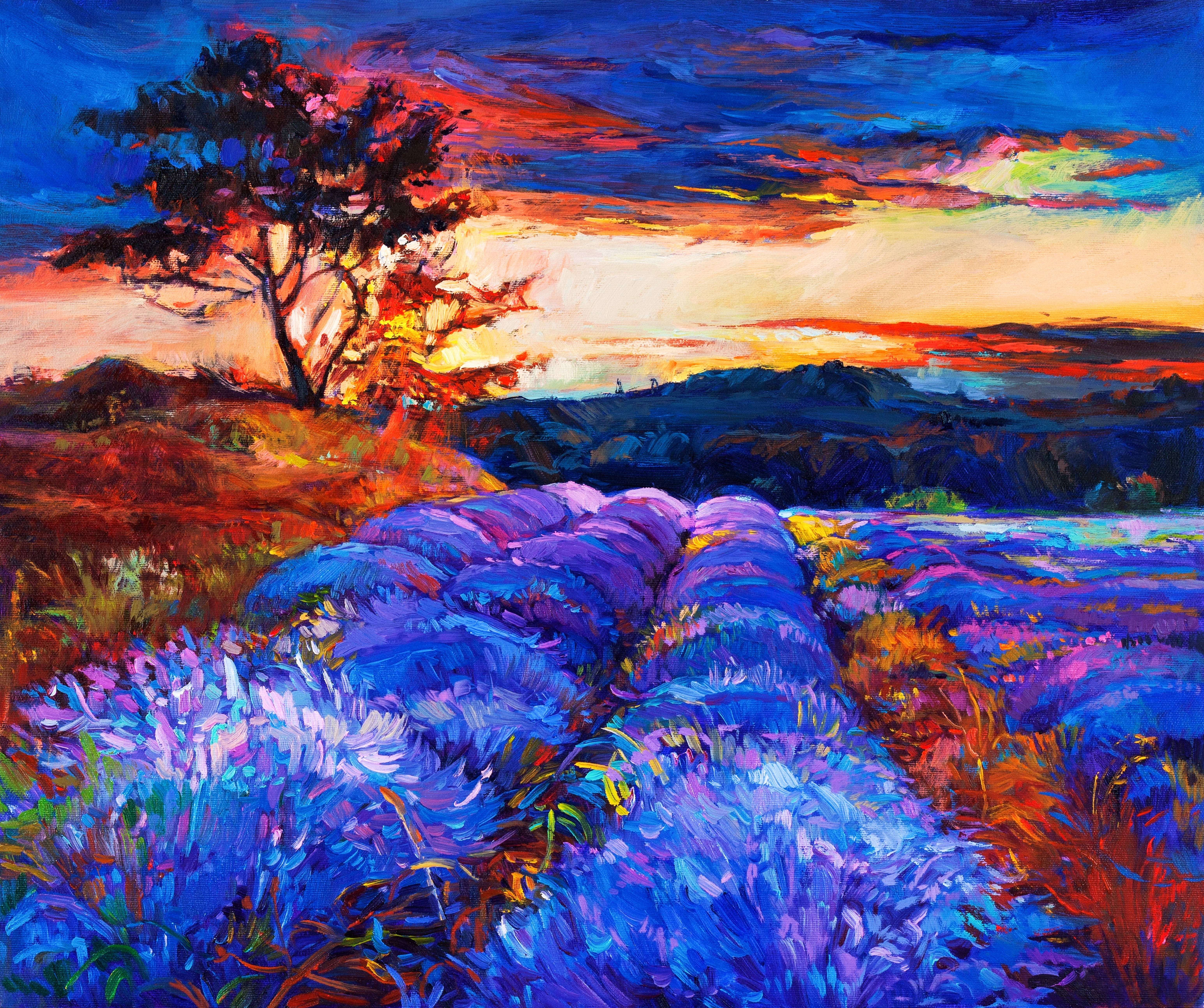General 6178x5174 painting artwork lavender plants sky field sunlight nature digital art classic art