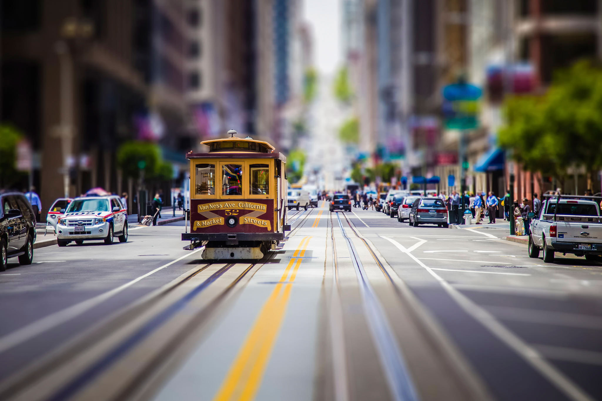 General 2048x1365 street car road city tilt shift cityscape San Francisco tram blurred building