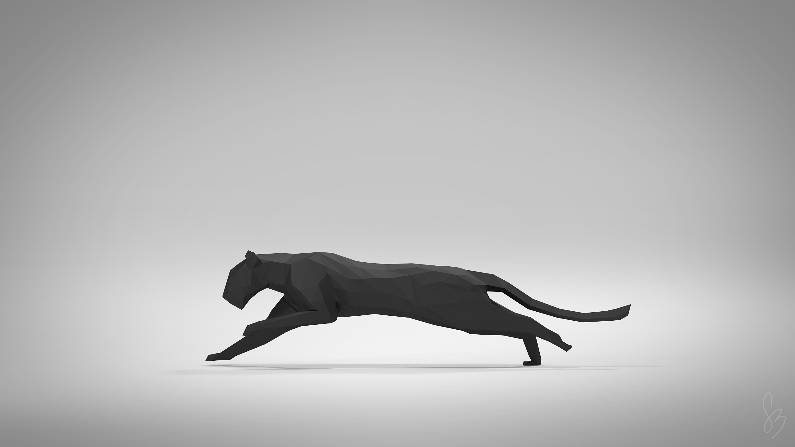 General 2560x1440 animals digital art pumas minimalism simple background running black vector artwork low poly gray