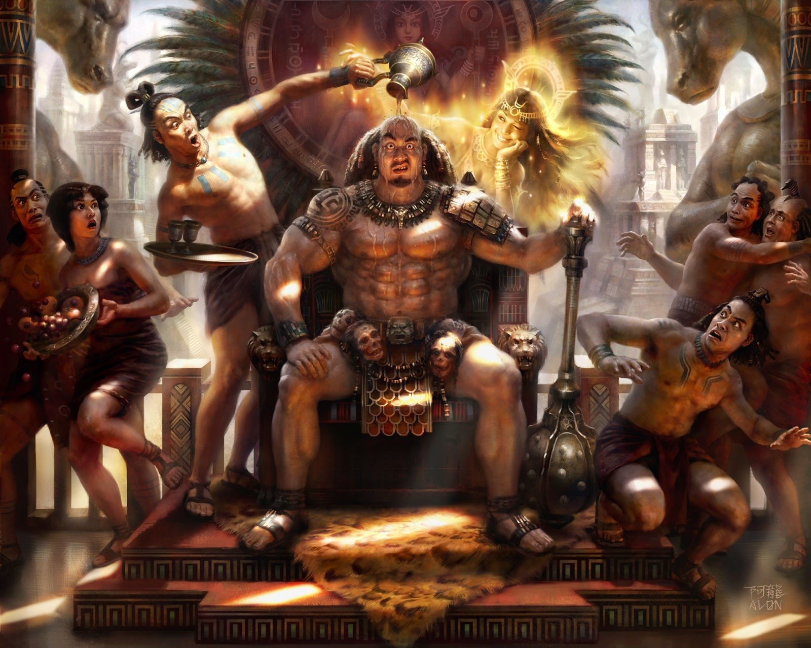General 1600x1278 ancient humor fantasy art fantasy men sitting throne skull muscular