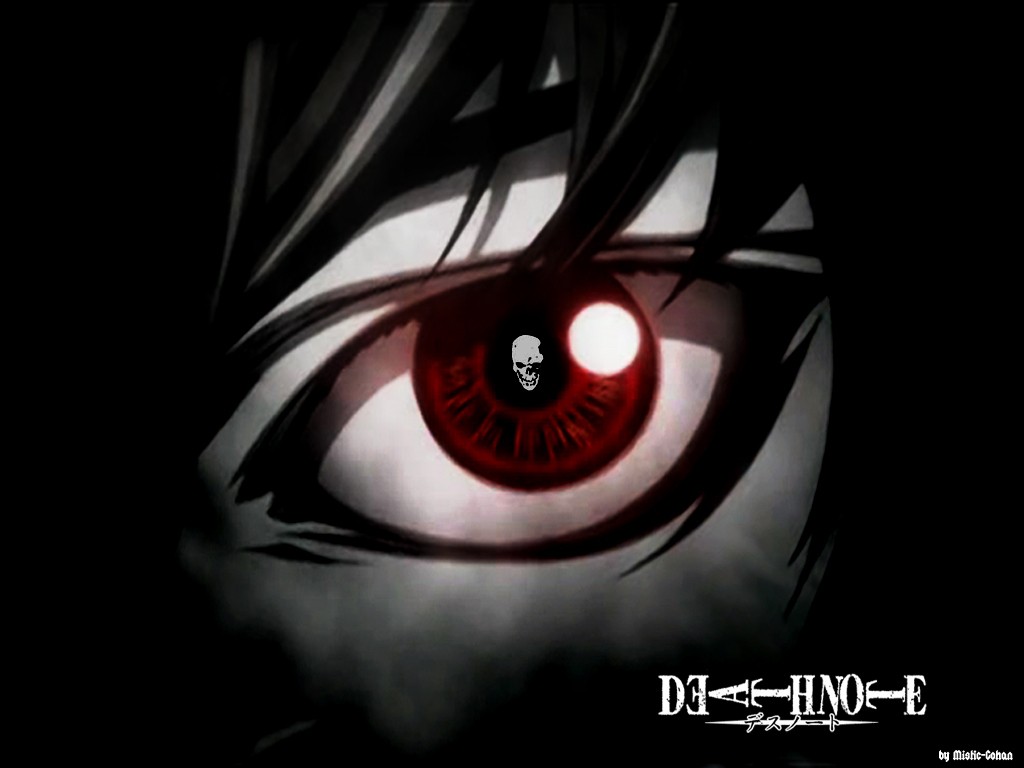 Anime 1024x768 Death Note anime eyes red eyes skull