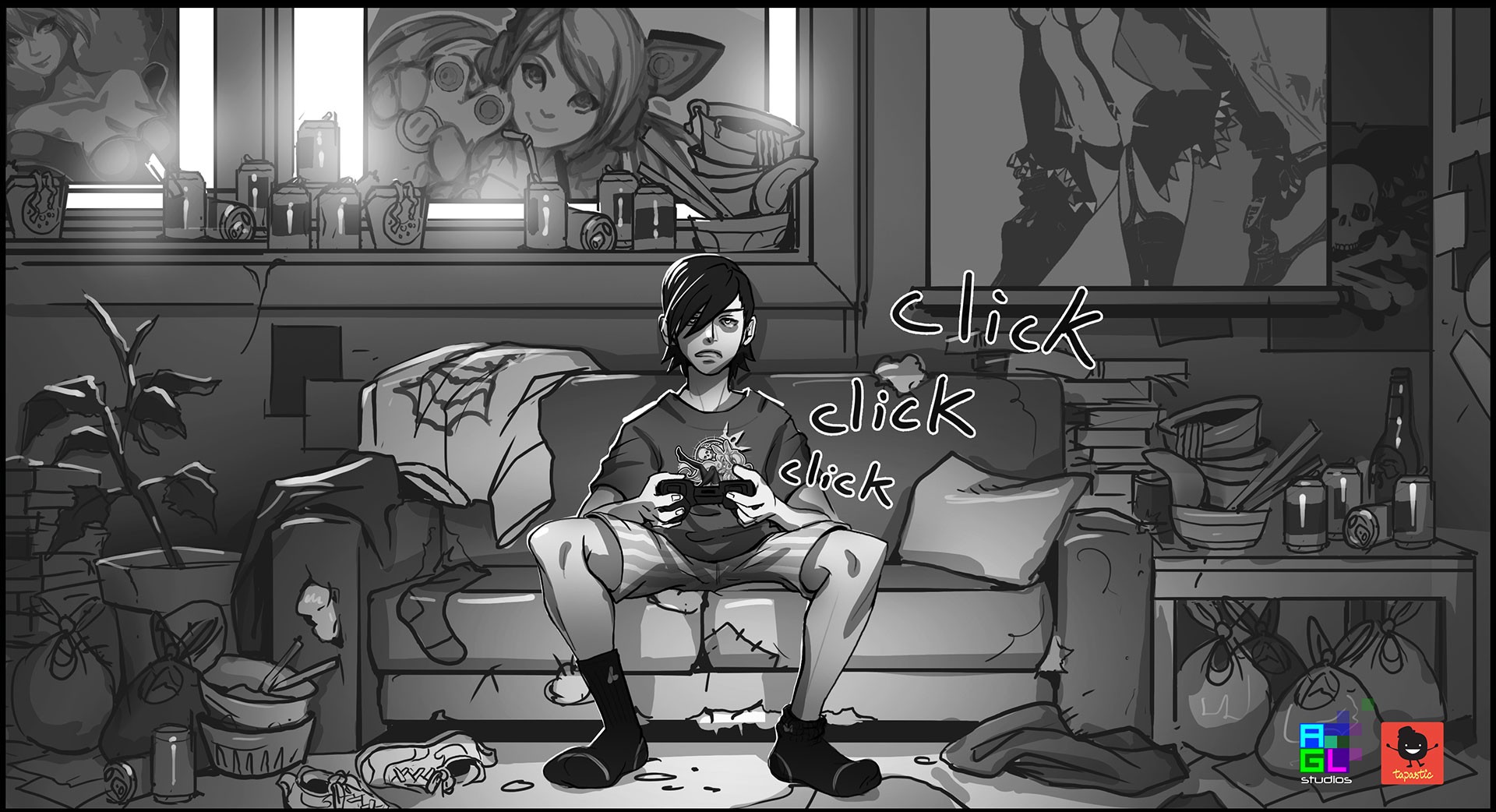 Anime 1920x1042 artwork monochrome anime boys gamer anime indoors on sofa couch room DeviantArt