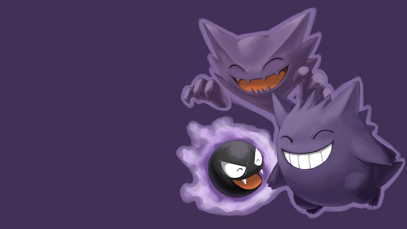 Anime 1422x800 Haunter Gengar Ghastly Pokémon video games video game art purple background simple background