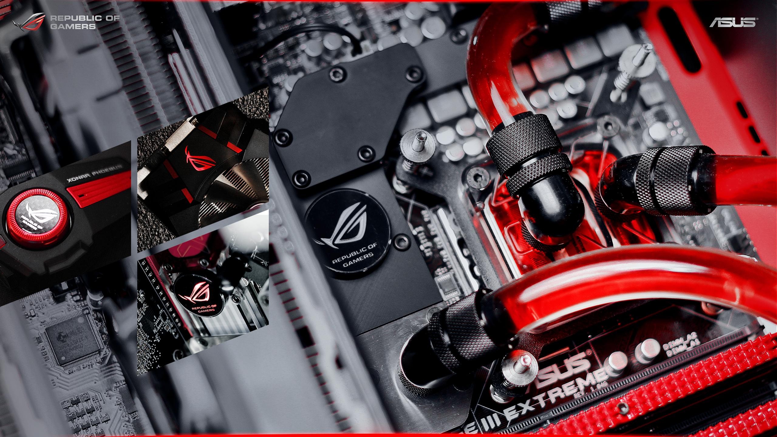 General 2559x1439 Republic of Gamers ASUS PC gaming motherboards liquid cooling closeup watermarked