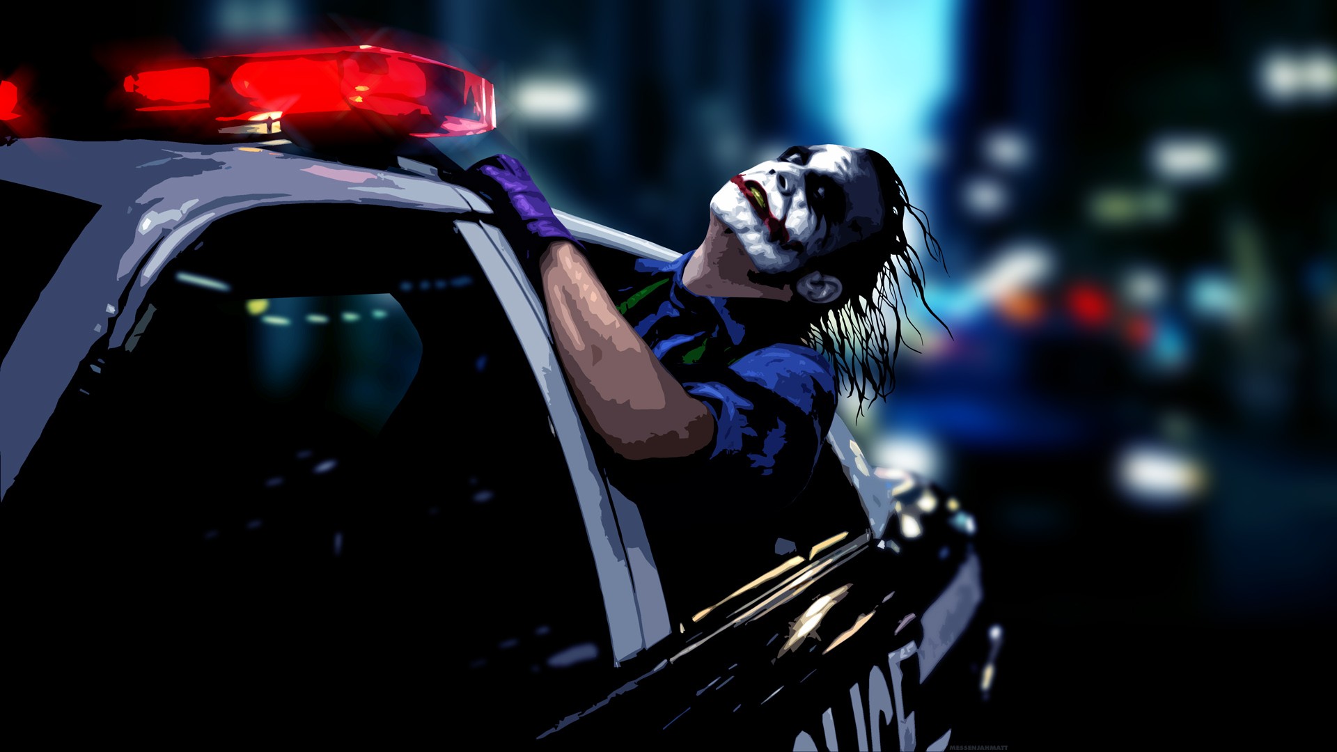 General 1920x1080 movies Batman The Dark Knight Joker MessenjahMatt villains car vehicle police cars Heath Ledger