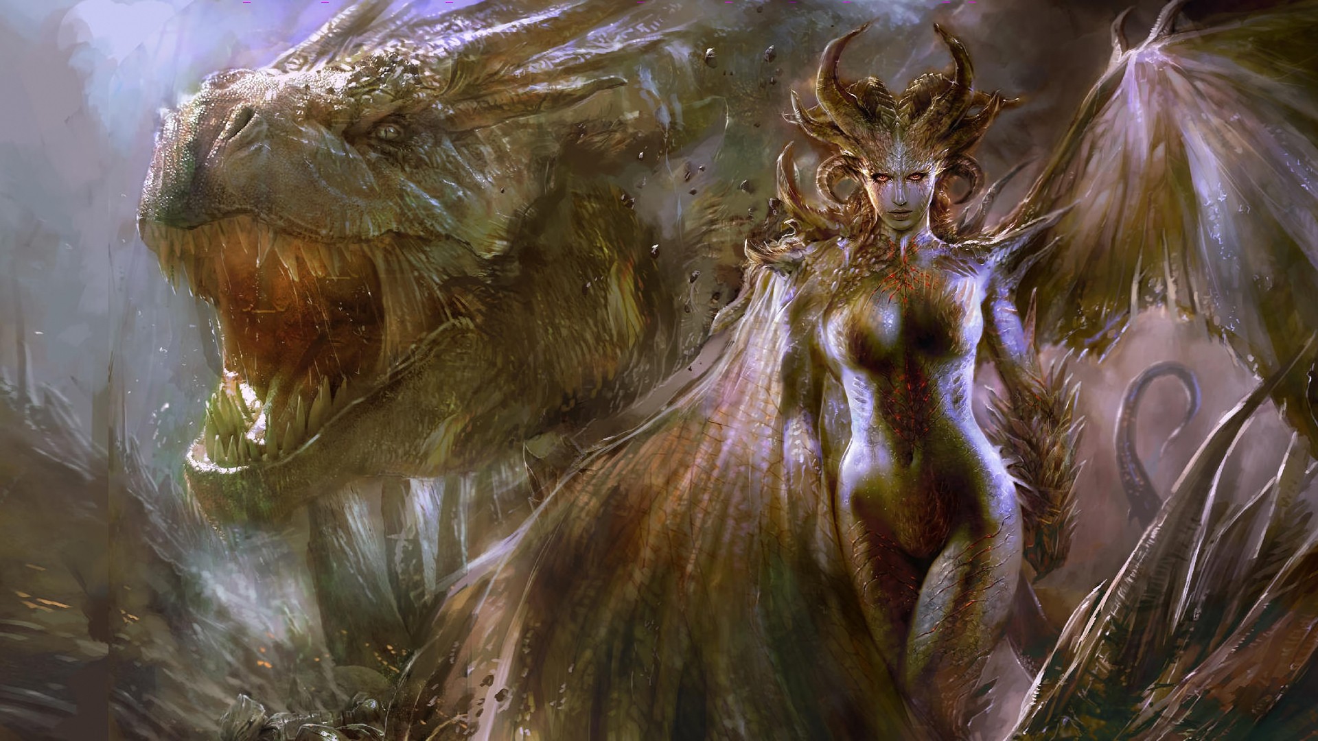 General 1920x1080 fantasy art dragon fantasy girl demon horns dark fantasy women creature standing demoness demon girls succubus