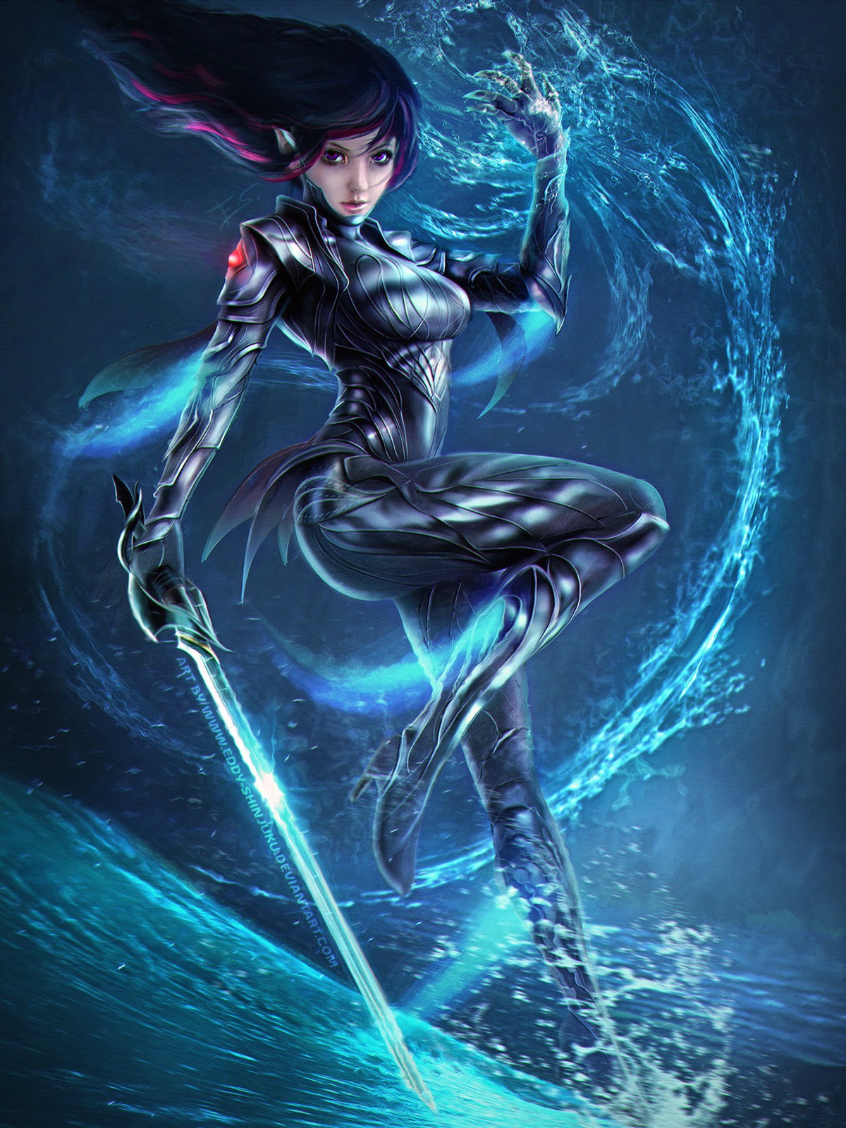 Anime 1200x1600 anime girls sword weapon realistic fantasy girl fantasy art blue cyan