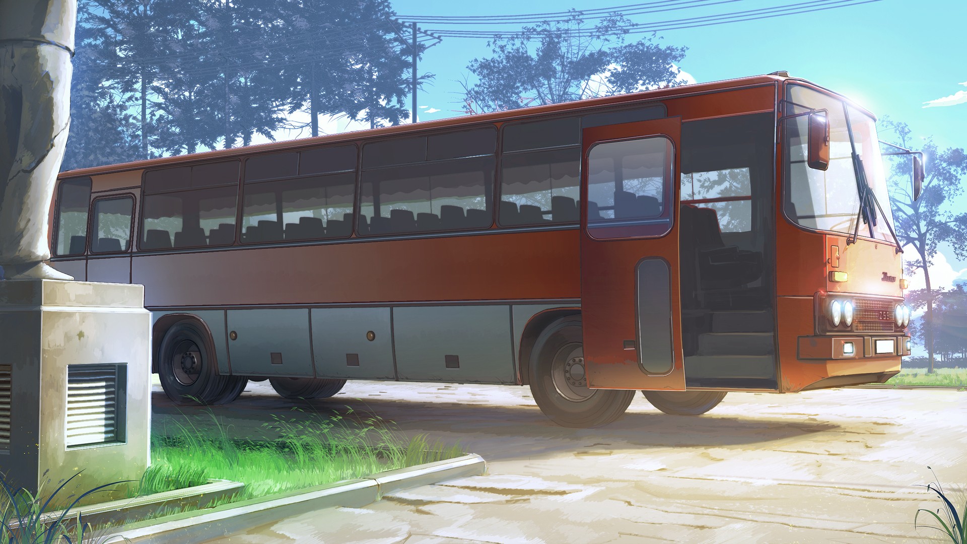 Anime 1920x1080 ArseniXC Ikarus 256 buses vehicle red anime Everlasting Summer (visual novel) ikarus