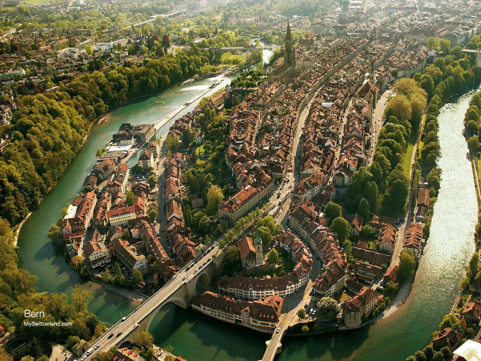 General 1600x1200 cityscape Bern Switzerland aerial view river watermarked city bridge