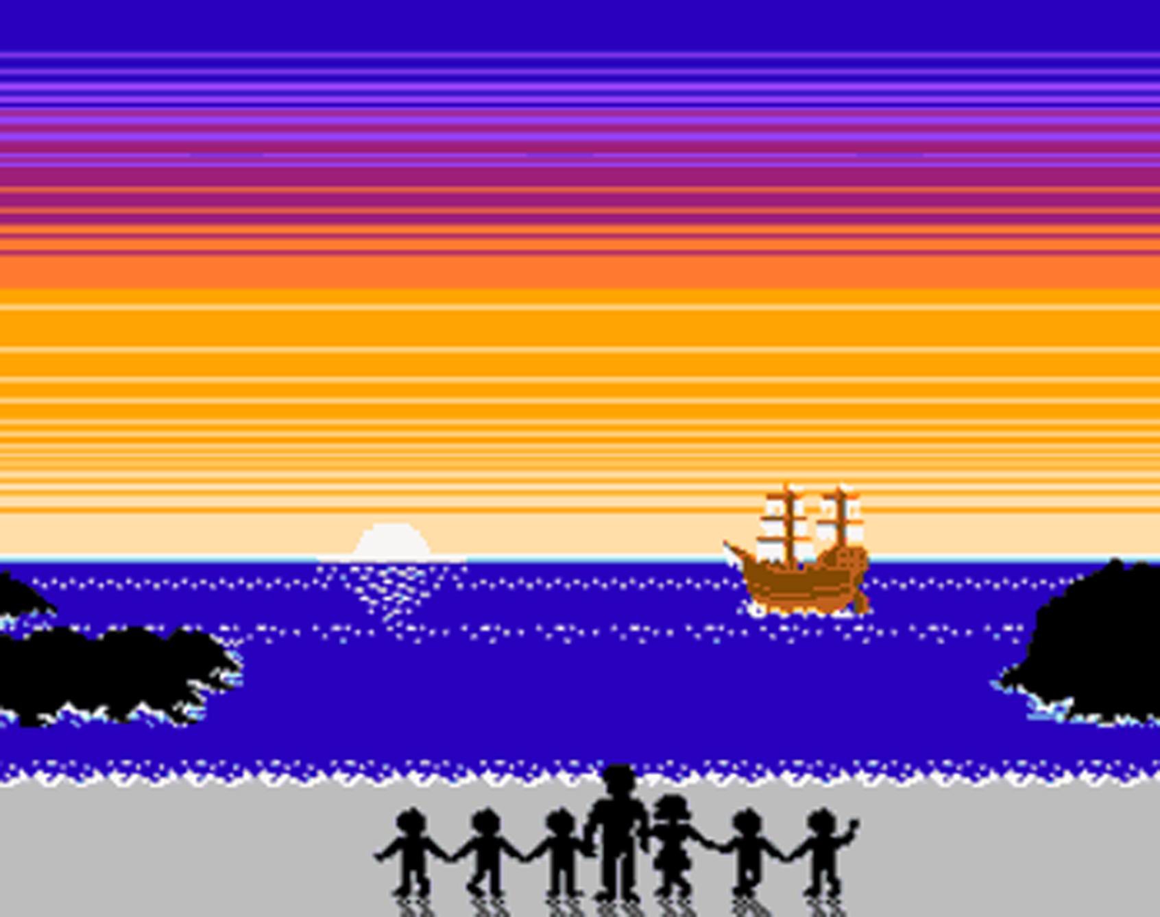 General 1692x1337 pixels pixel art beach sunset sailing ship sea digital art