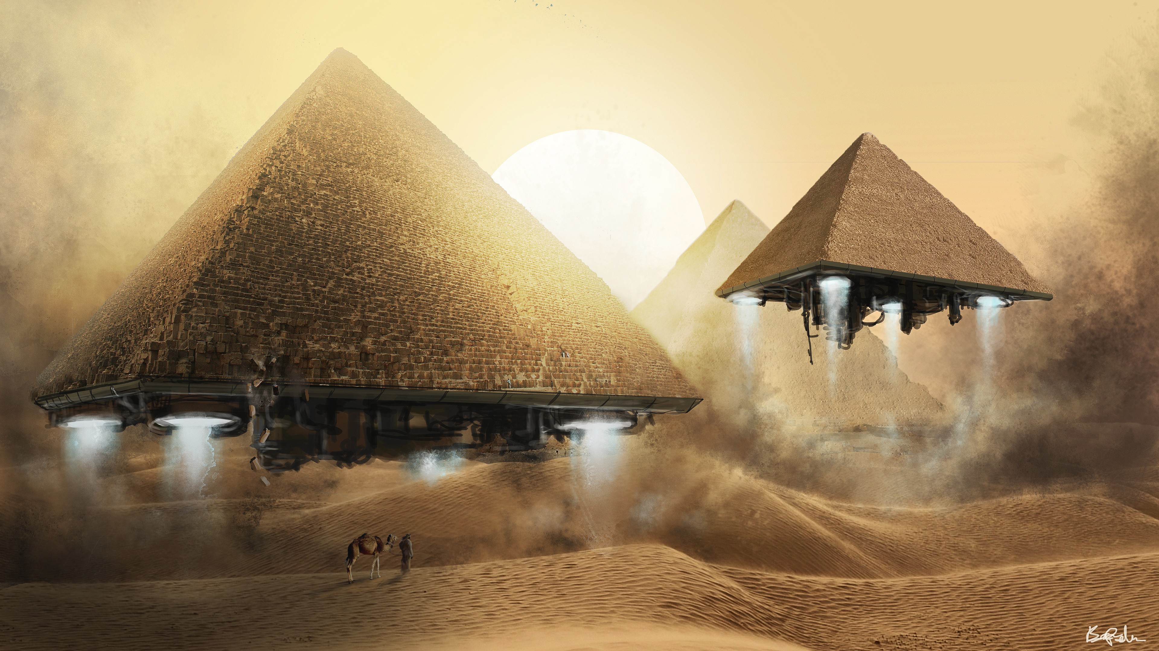 General 3840x2160 Stargate Egypt science fiction pyramid desert digital art dunes
