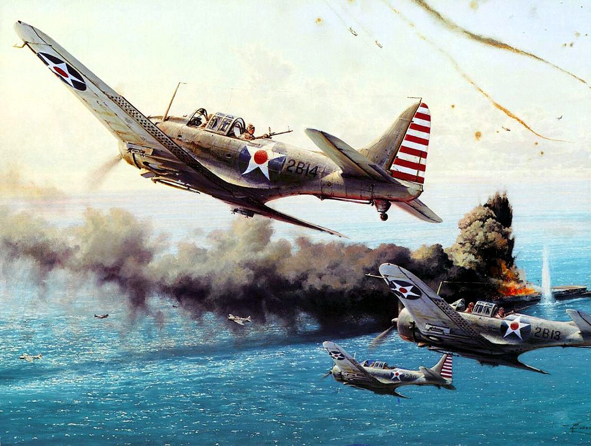 General 1192x900 World War II aircraft Dive bomber Pacific Ocean military aircraft military vehicle military vehicle artwork war burning Douglas SBD Dauntless Battle of the Coral Sea Robert Taylor (aviation artist) painting warship Imperial Japanese Navy United States Navy
