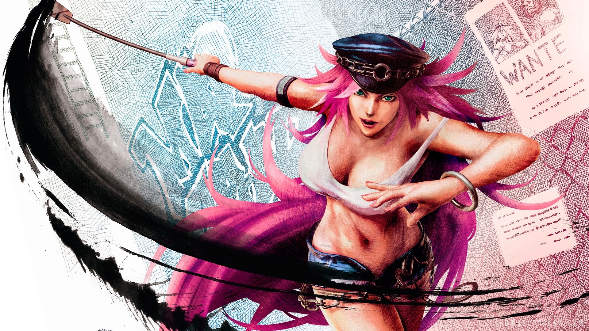 Anime 1920x1080 Poison (Street Fighter) boobs video games video game art video game warriors Street Fighter video game girls pink hair belly hat