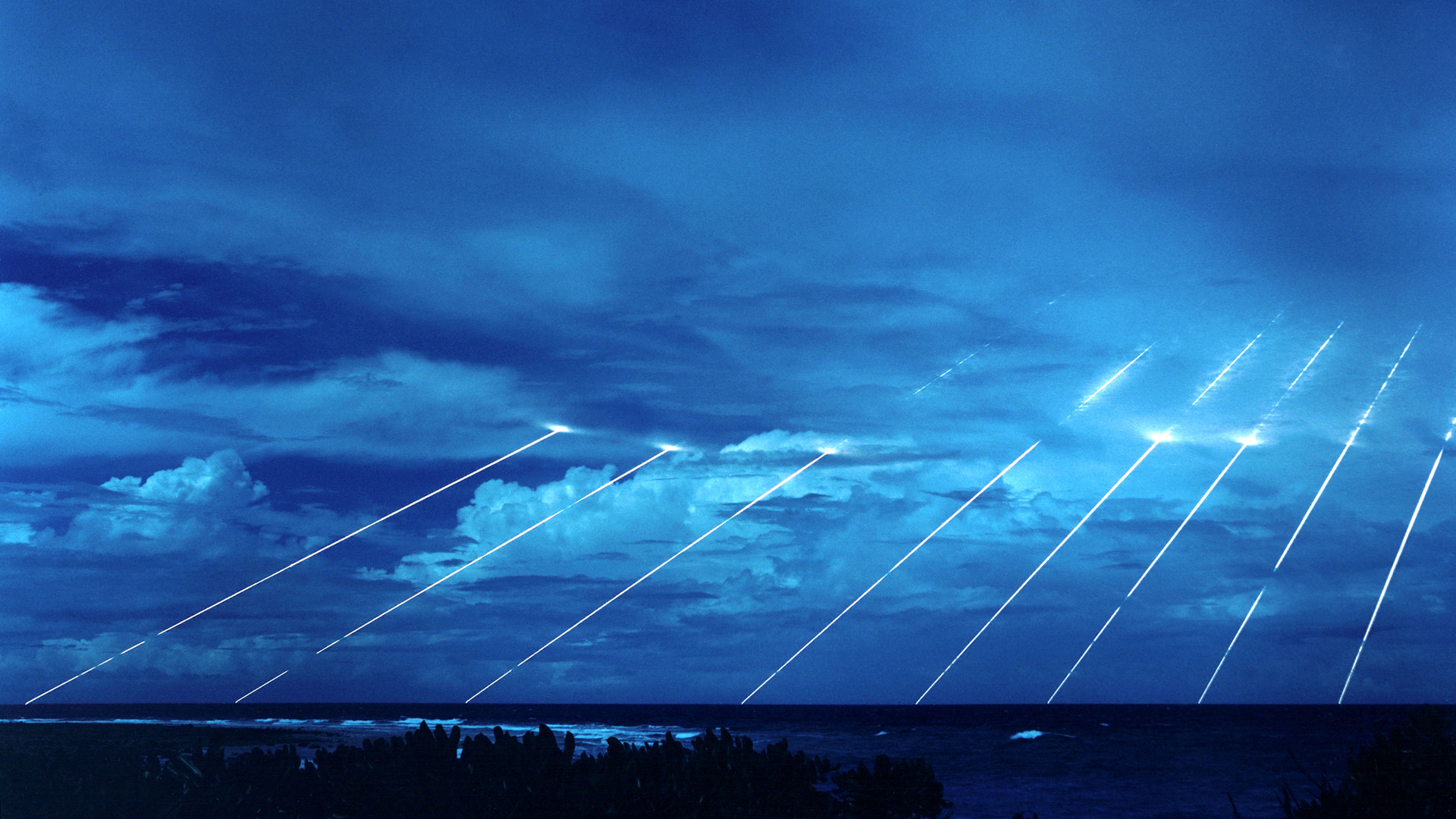General 1920x1080 clouds sea missiles lights blue ICBM military lines sky long exposure nuclear