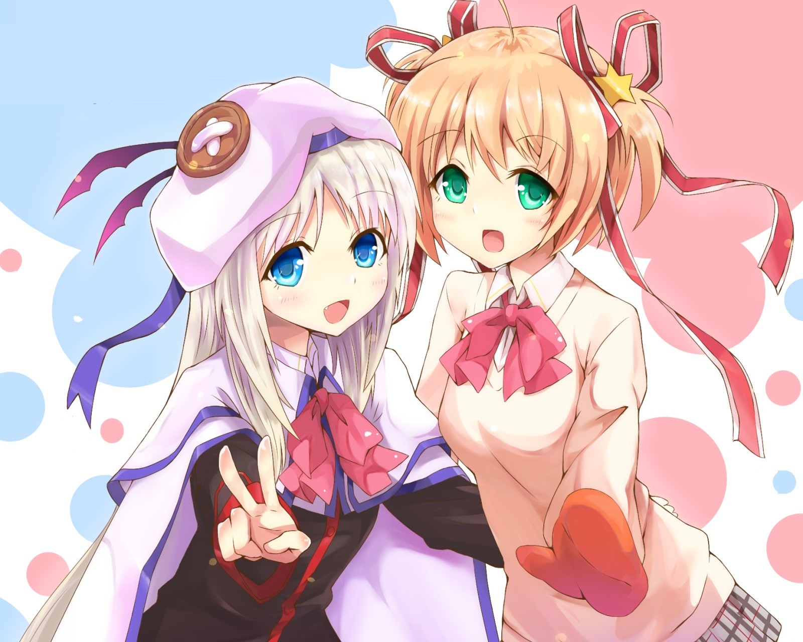 Anime 1600x1280 anime anime girls two women blue eyes green eyes looking at viewer open mouth