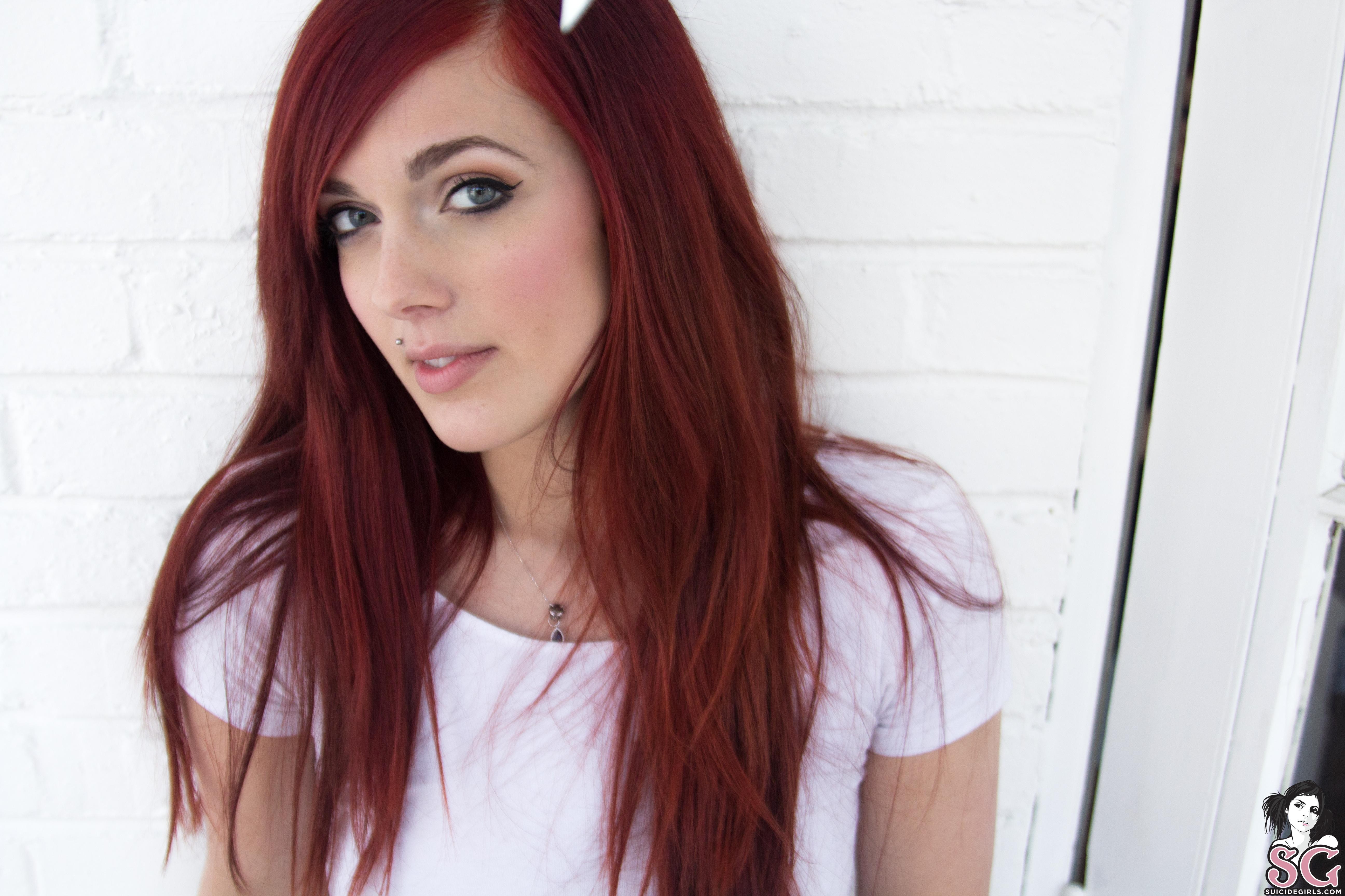 People 5184x3456 Velour Suicide women redhead Suicide Girls piercing necklace face looking at viewer long hair model