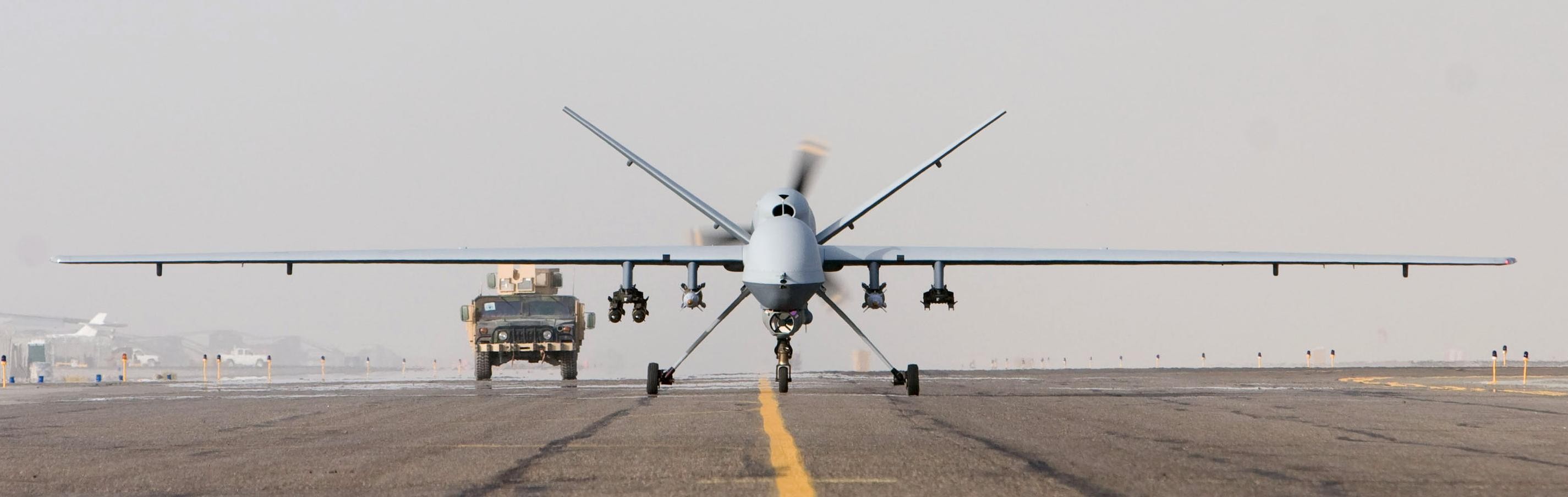 General 2850x904 drone UAVs vehicle aircraft asphalt military MQ-9 Reaper American aircraft truck