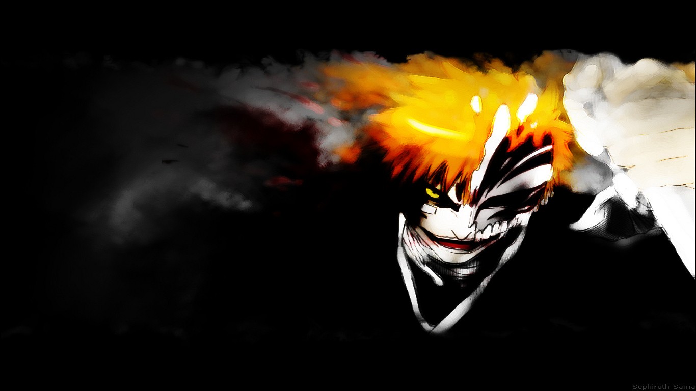 Anime 1366x768 anime Bleach Kurosaki Ichigo Hollow yellow eyes