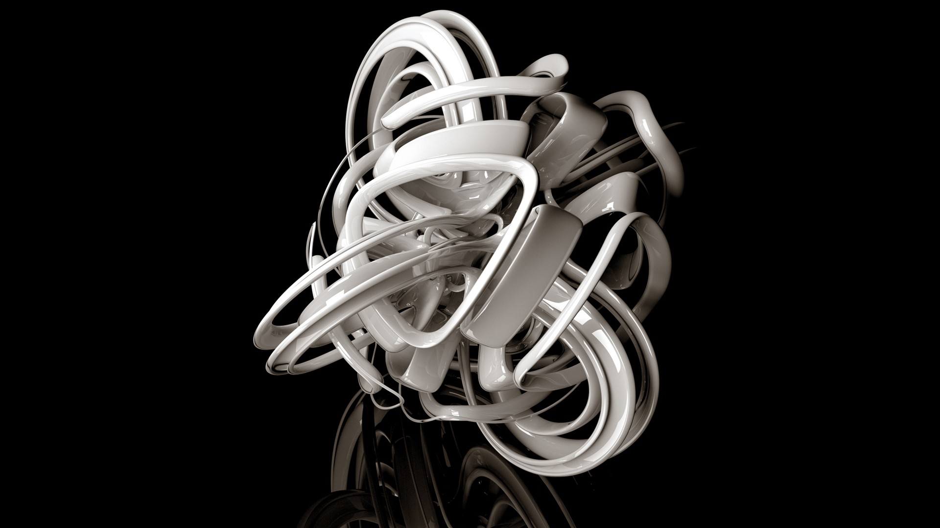 General 1920x1080 digital art black background minimalism CGI abstract reflection shiny white shapes swirls