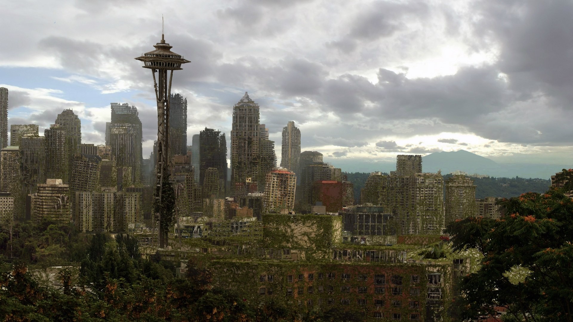 General 1920x1080 apocalyptic futuristic digital art cityscape ruins