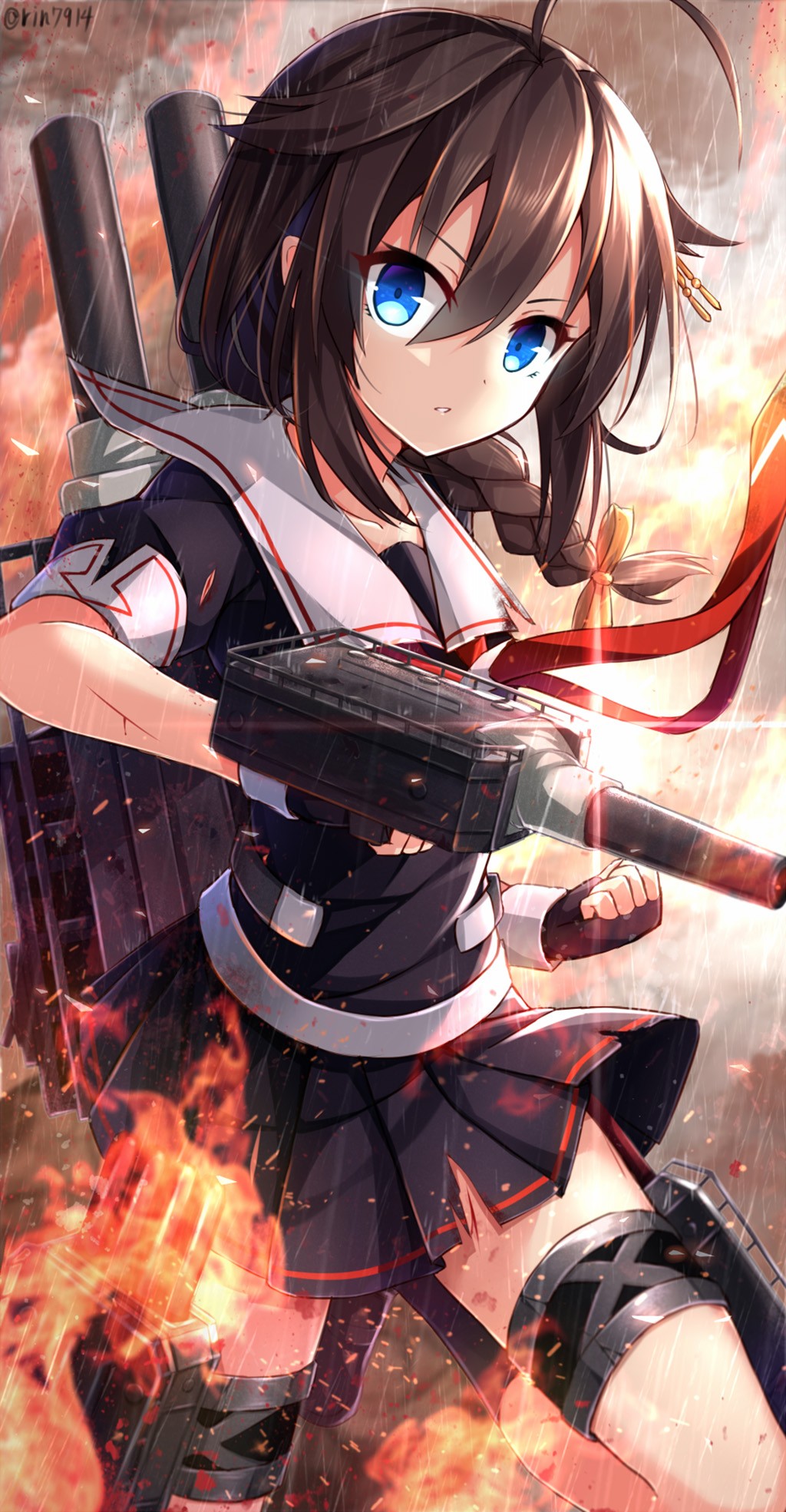 Anime 1024x1969 Kantai Collection Shigure (KanColle) anime girls anime blue eyes brunette looking at viewer fire