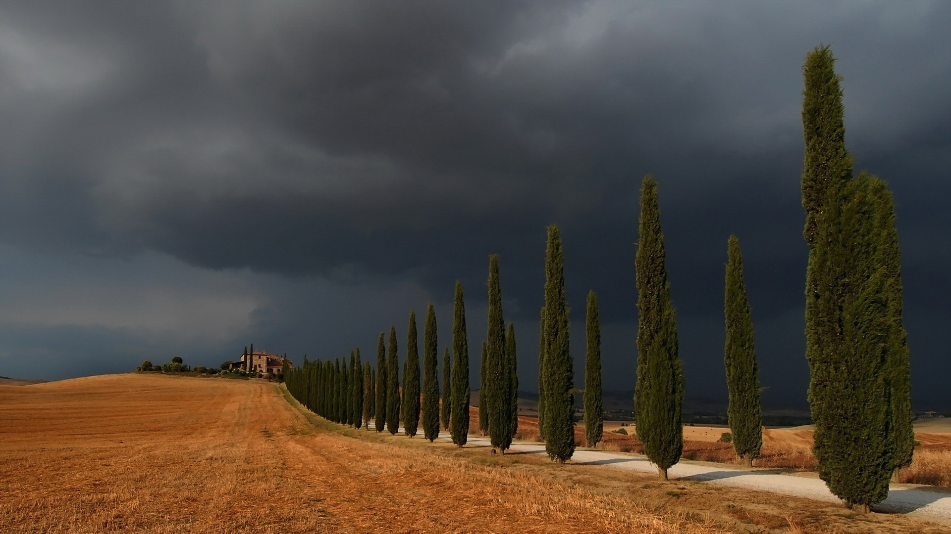 General 1920x1080 landscape clouds storm Italy trees road field house hills outdoors sky