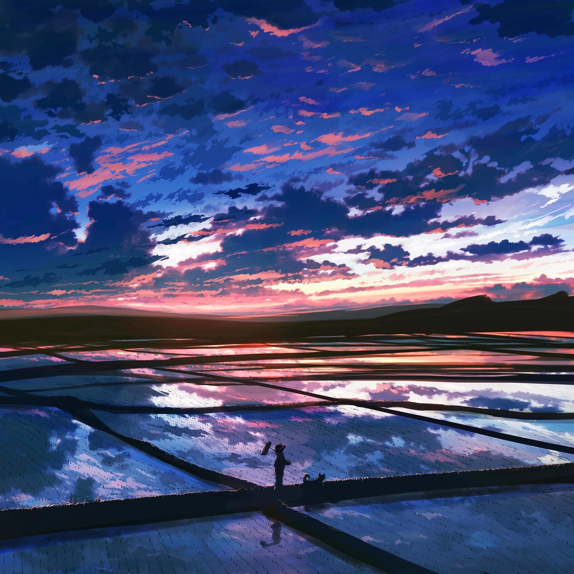 General 2000x2000 anime field artwork outdoors sky clouds reflection sunlight