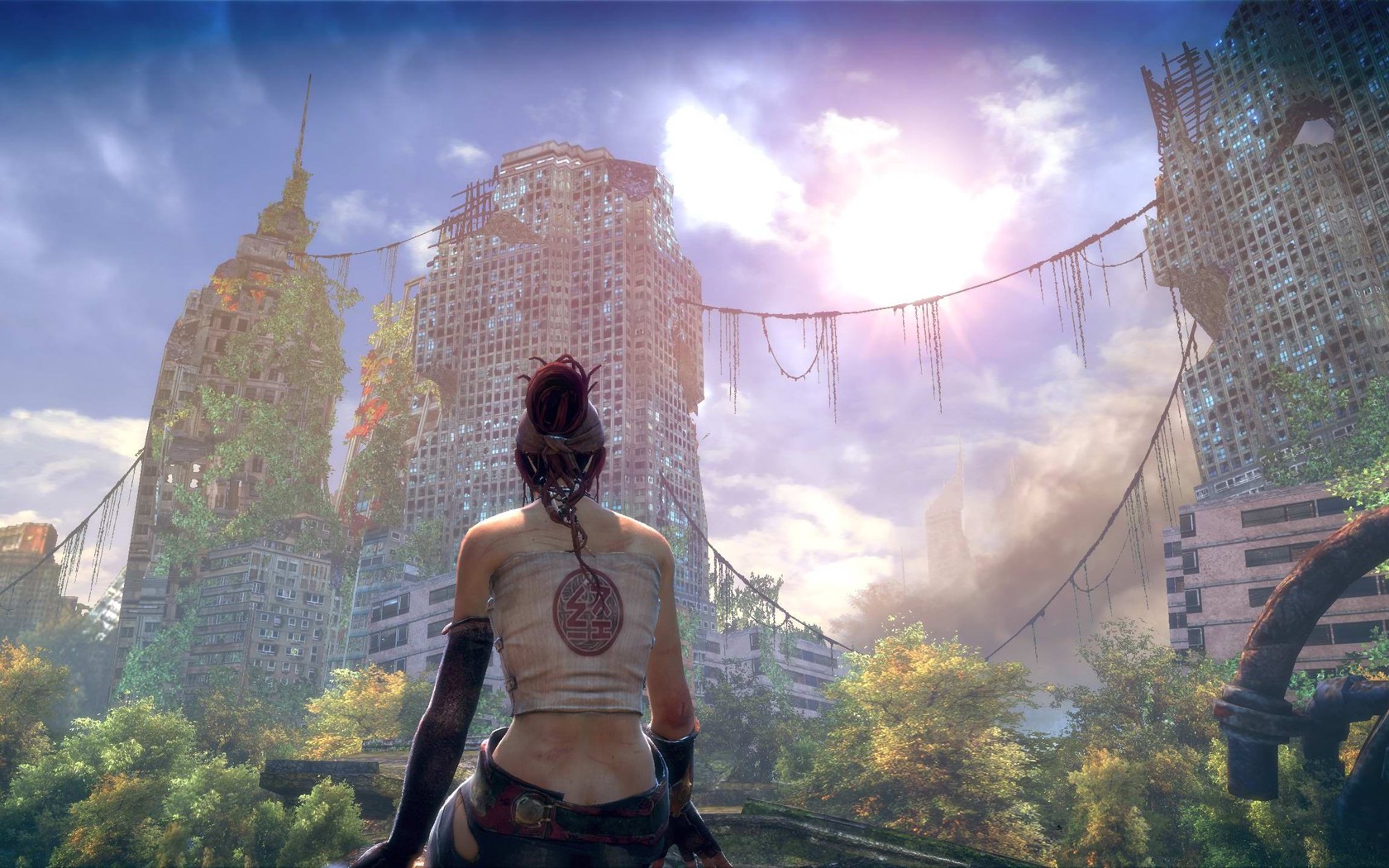 General 1680x1050 city digital art video games Enslaved: Odyssey to the West sky ruins sitting futuristic Ninja Theory
