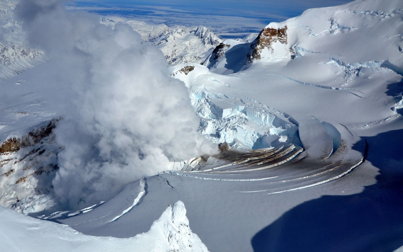 General 1680x1050 landscape Alaska snow vaporwave volcano eruption