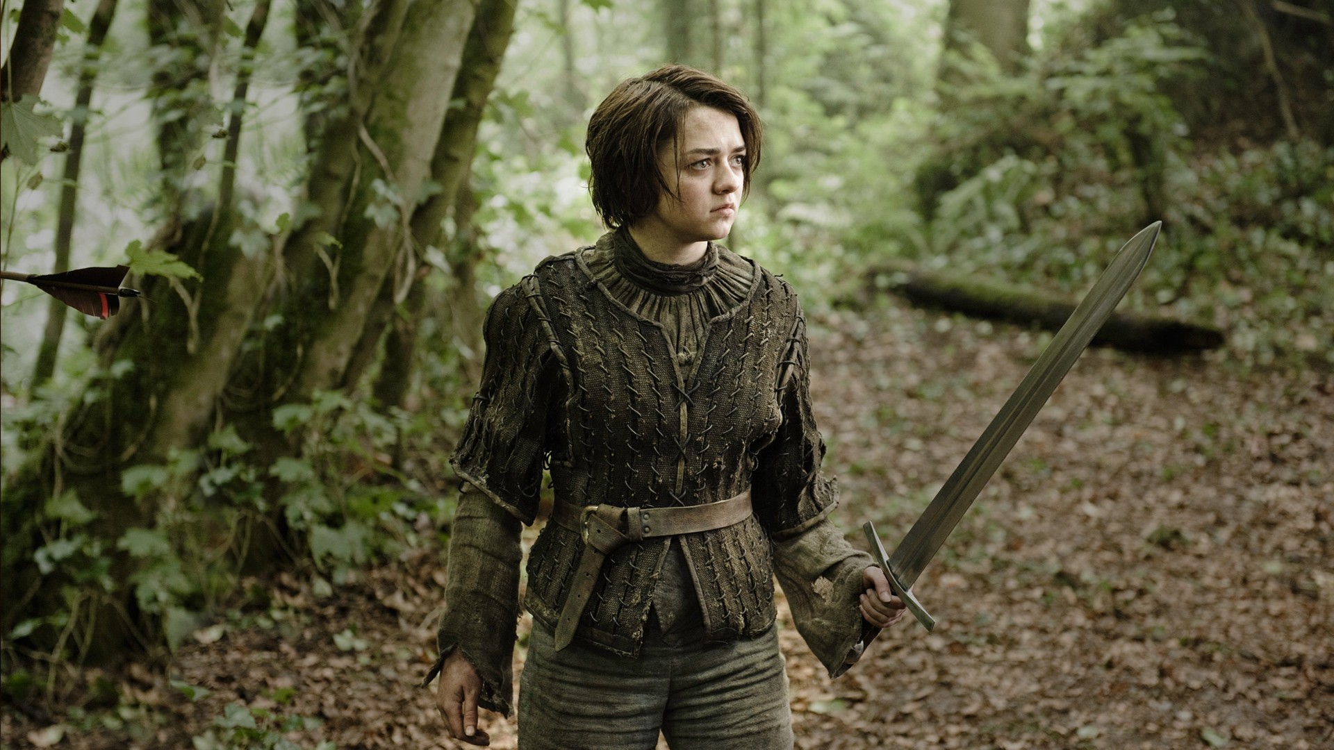 People 1920x1080 Arya Stark Game of Thrones Maisie Williams actress women with swords sword fantasy girl TV series weapon brunette women
