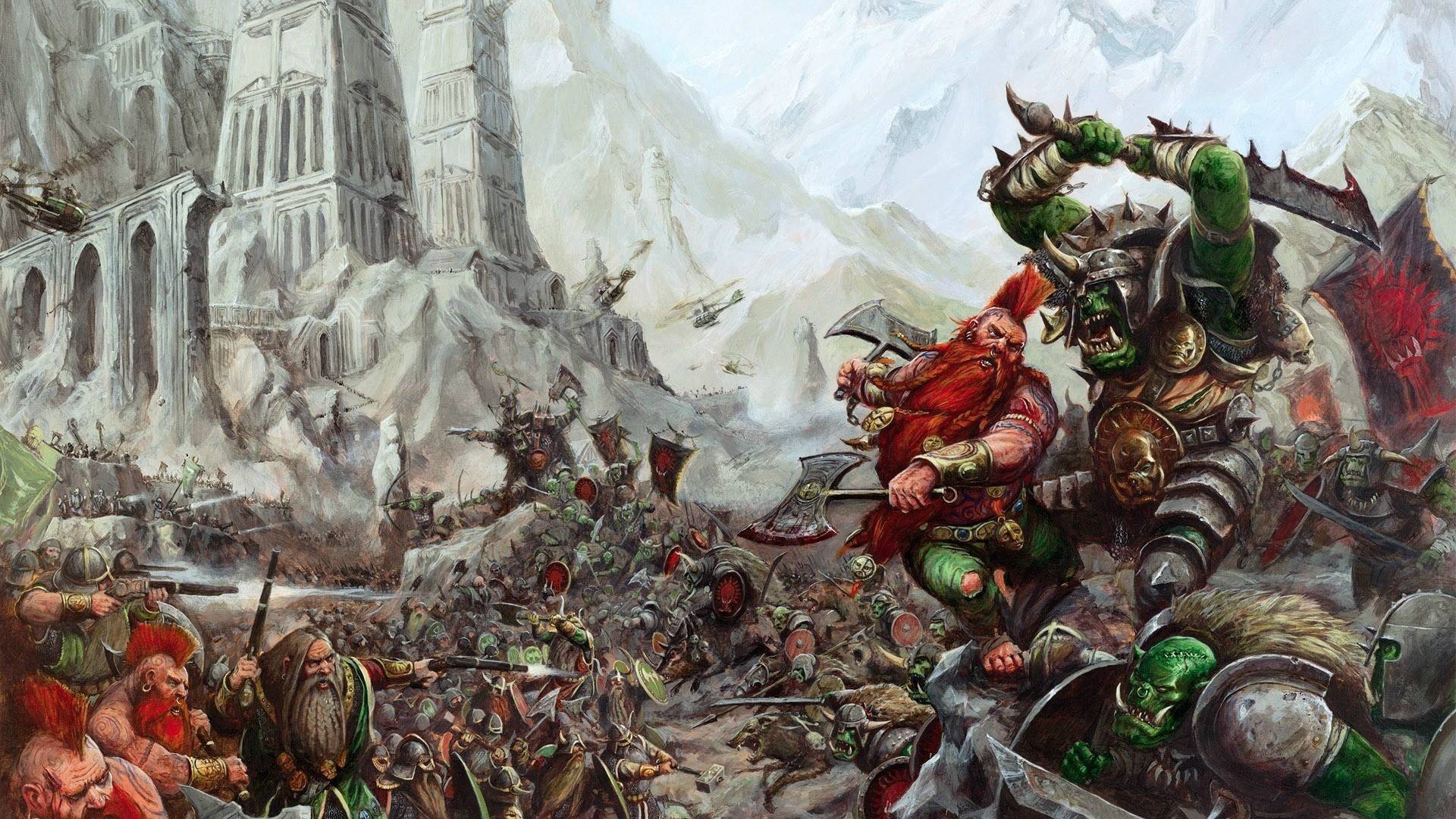 General 1920x1080 Warhammer Fantasy Warhammer dwarf Orc sword digital art