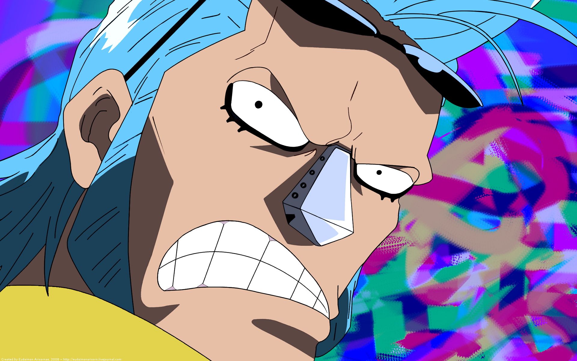 Anime 1920x1200 One Piece anime Frankie anime men angry face cyan hair closeup